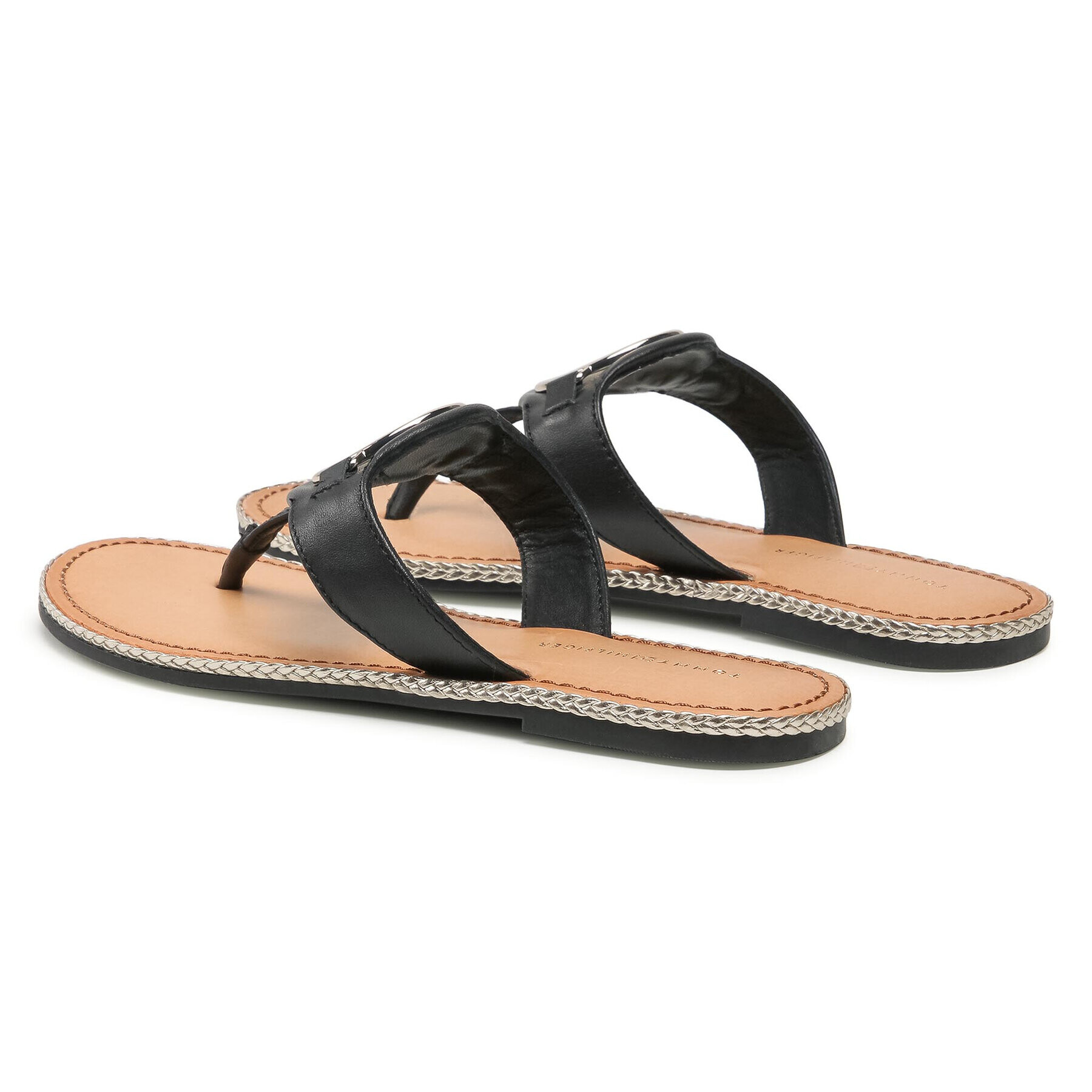 Tommy Hilfiger Джапанки Essential Leather Flat Sandal Черен - Pepit.bg