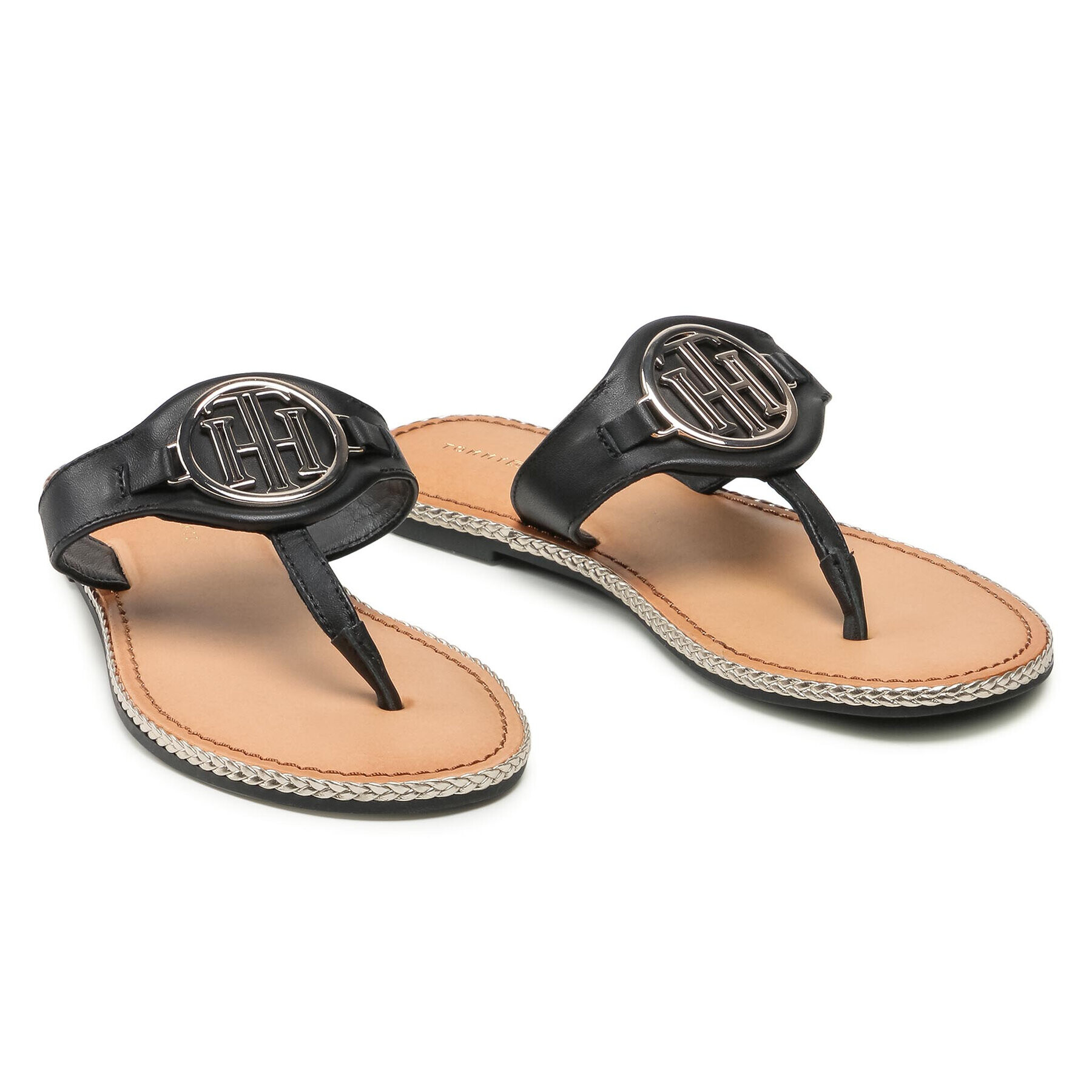 Tommy Hilfiger Джапанки Essential Leather Flat Sandal Черен - Pepit.bg