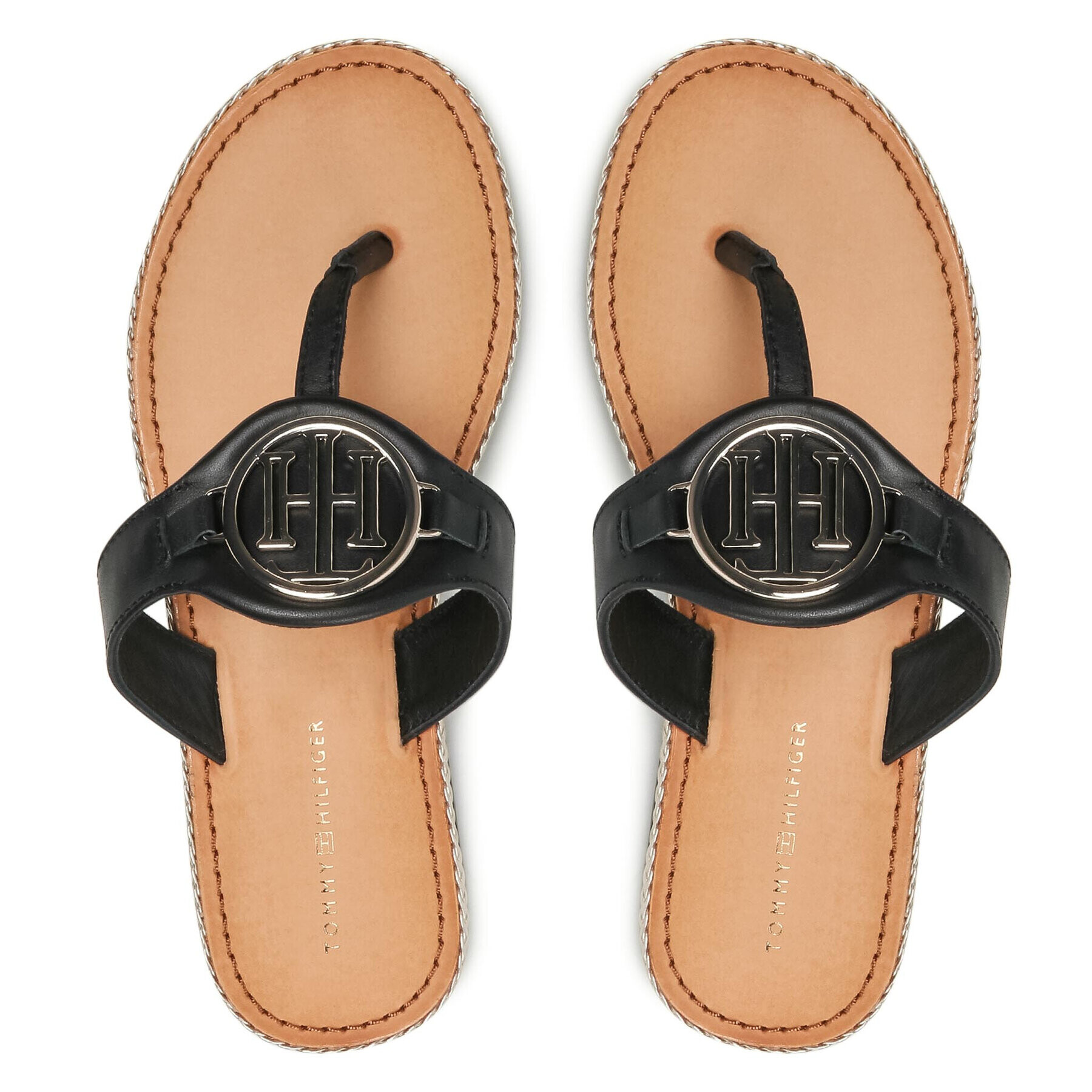 Tommy Hilfiger Джапанки Essential Leather Flat Sandal Черен - Pepit.bg