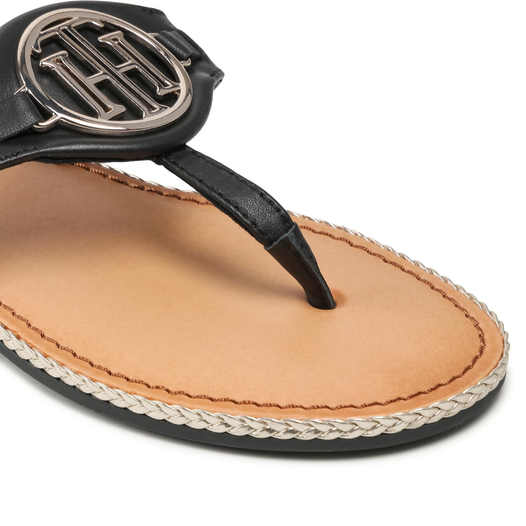 Tommy Hilfiger Джапанки Essential Leather Flat Sandal Черен - Pepit.bg