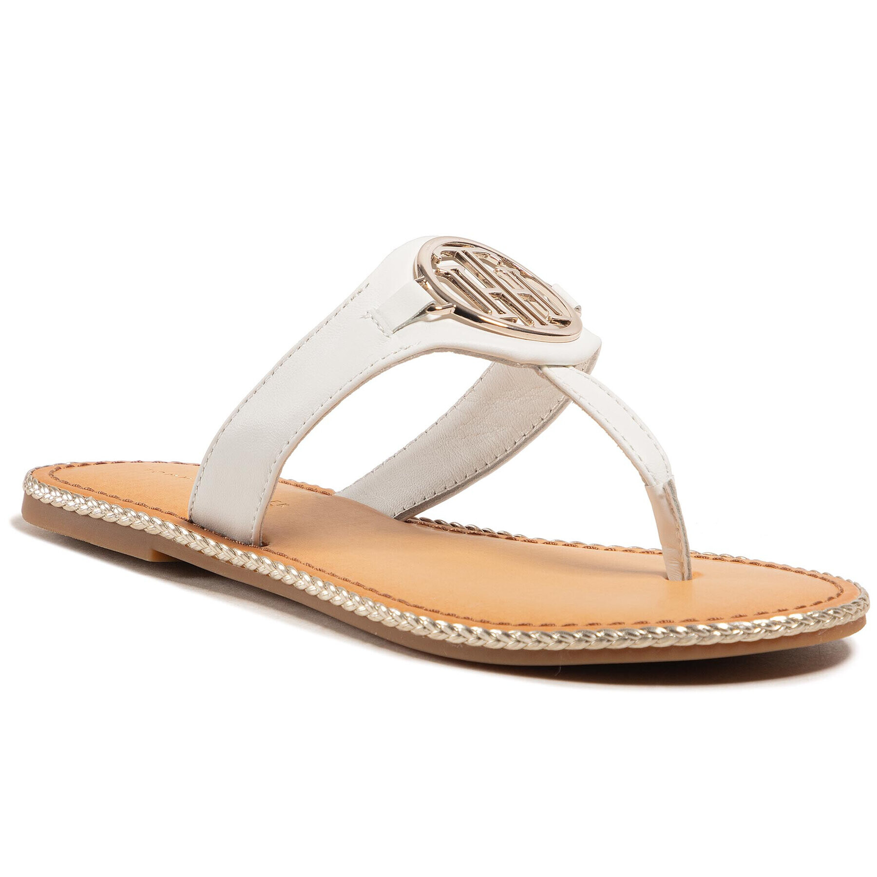 Tommy Hilfiger Джапанки Essential Leather Flat Sandal FW0FW05620 Бял - Pepit.bg