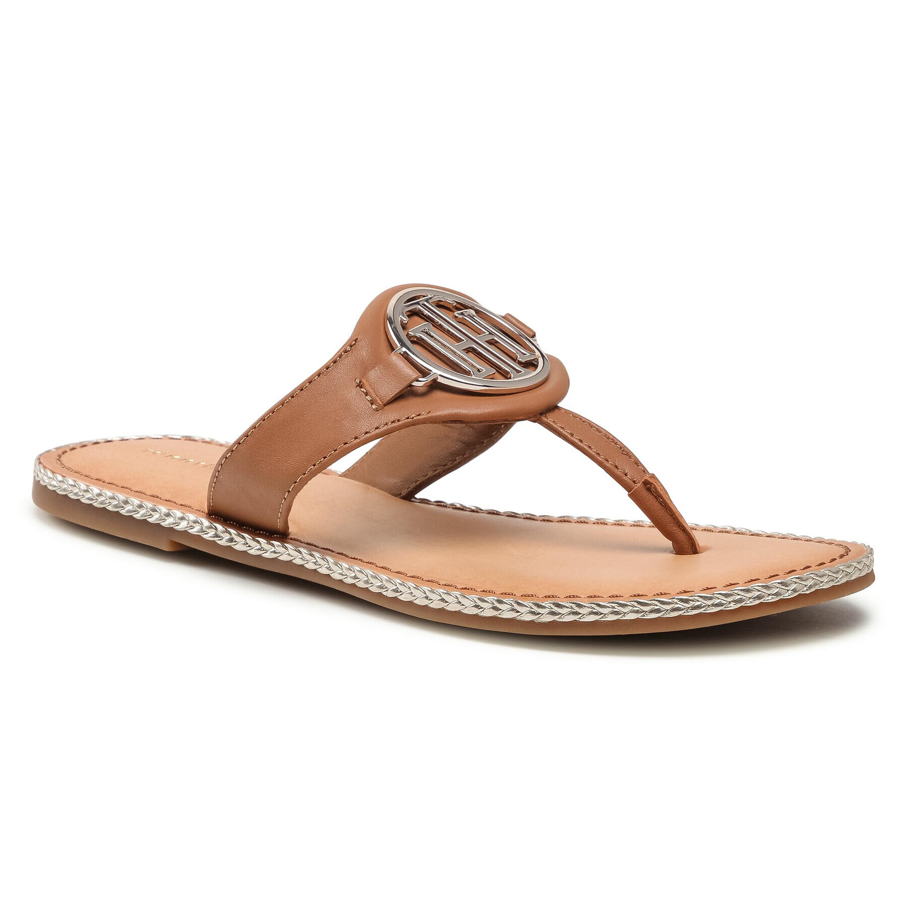 Tommy Hilfiger Джапанки Essential Leather Flat Sandal FW0FW05620 Кафяв - Pepit.bg