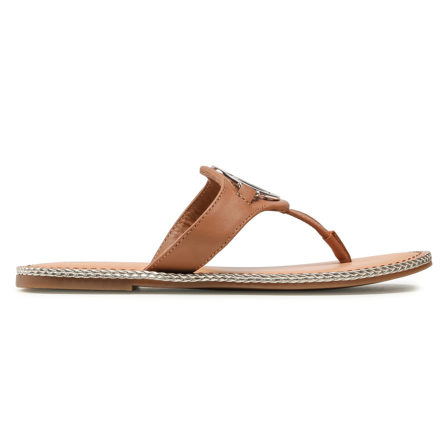 Tommy Hilfiger Джапанки Essential Leather Flat Sandal FW0FW05620 Кафяв - Pepit.bg