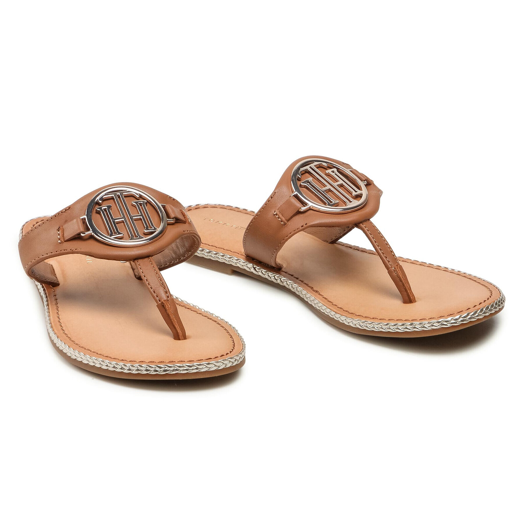 Tommy Hilfiger Джапанки Essential Leather Flat Sandal FW0FW05620 Кафяв - Pepit.bg