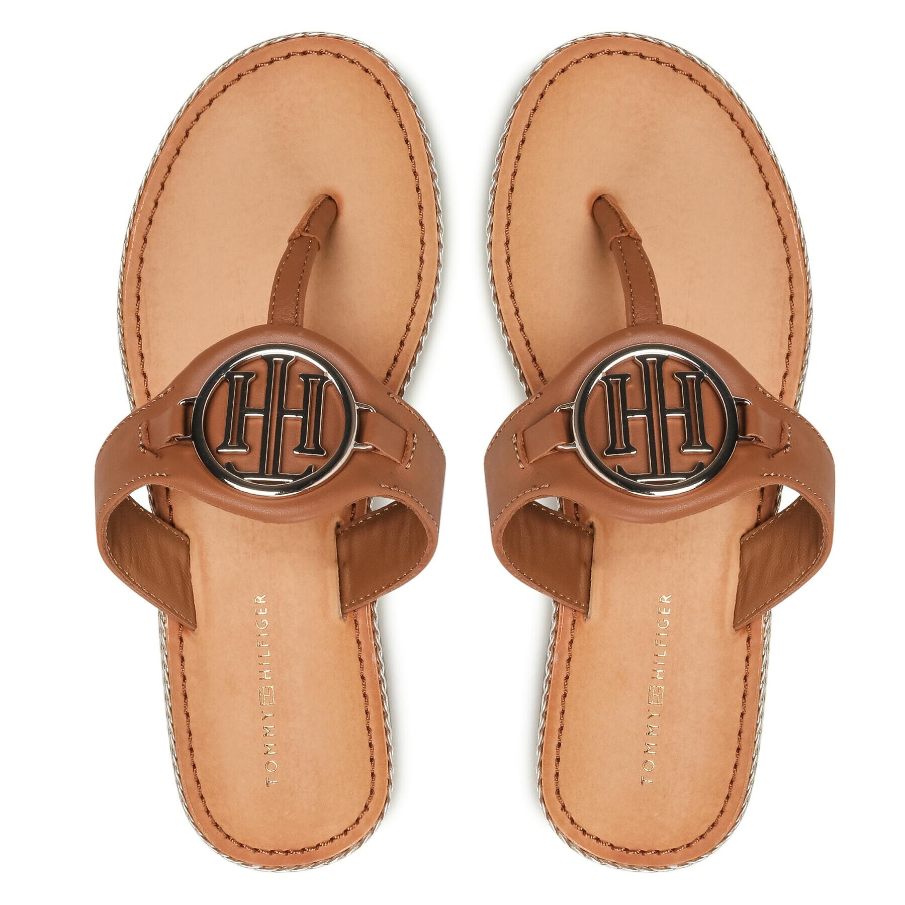 Tommy Hilfiger Джапанки Essential Leather Flat Sandal FW0FW05620 Кафяв - Pepit.bg