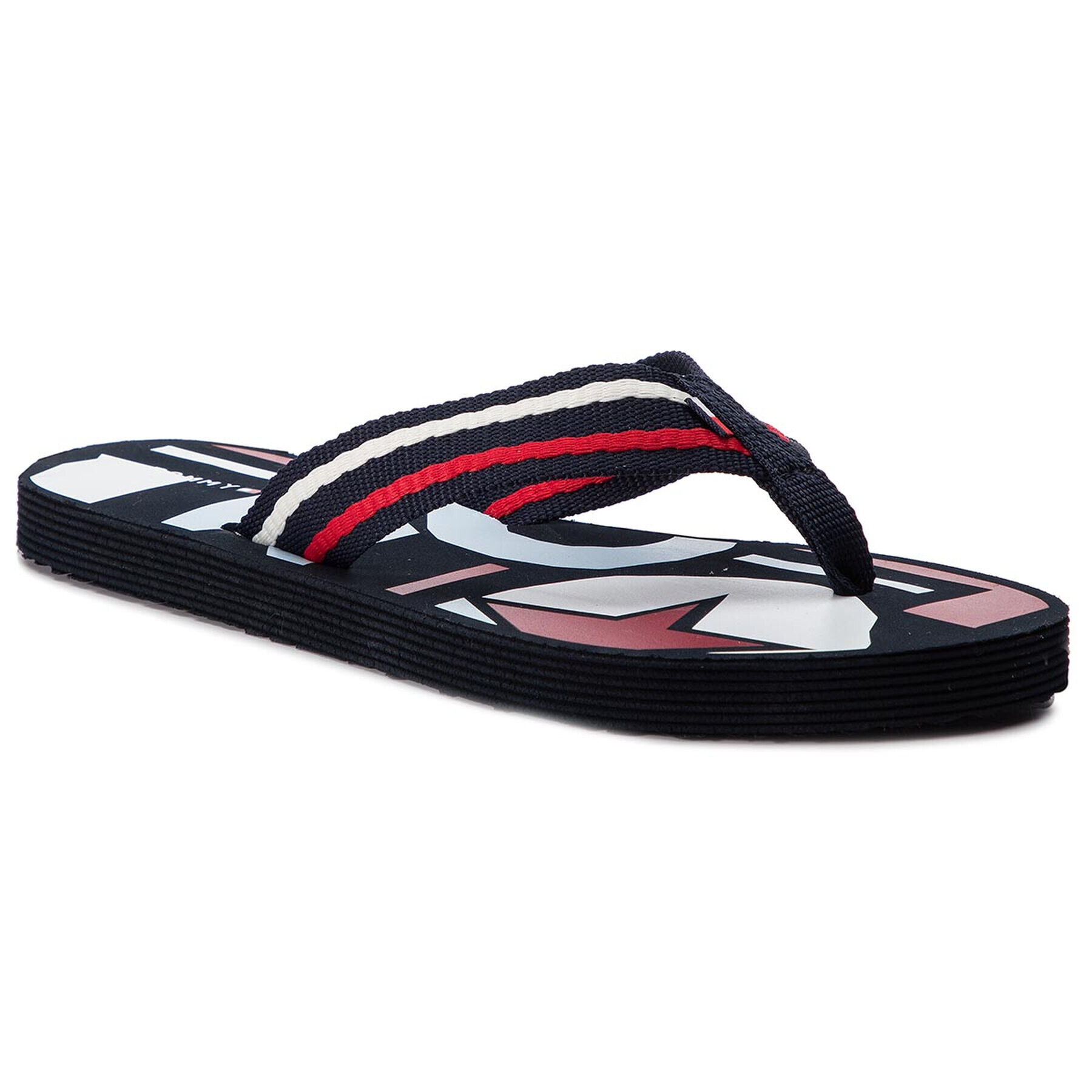 Tommy Hilfiger Джапанки Flat Beach Sandal Happy Print FW0FW04013 Тъмносин - Pepit.bg