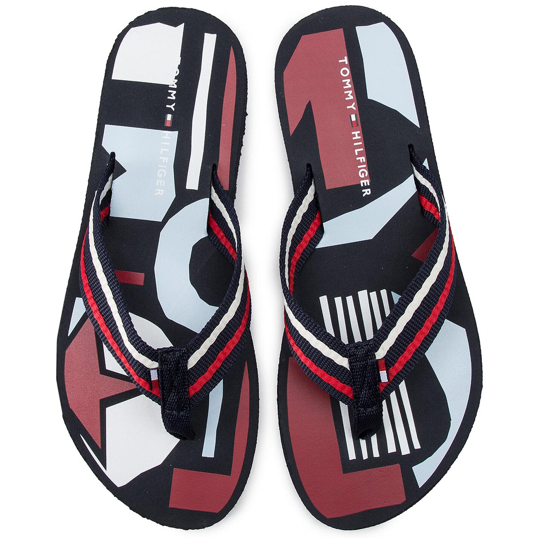 Tommy Hilfiger Джапанки Flat Beach Sandal Happy Print FW0FW04013 Тъмносин - Pepit.bg