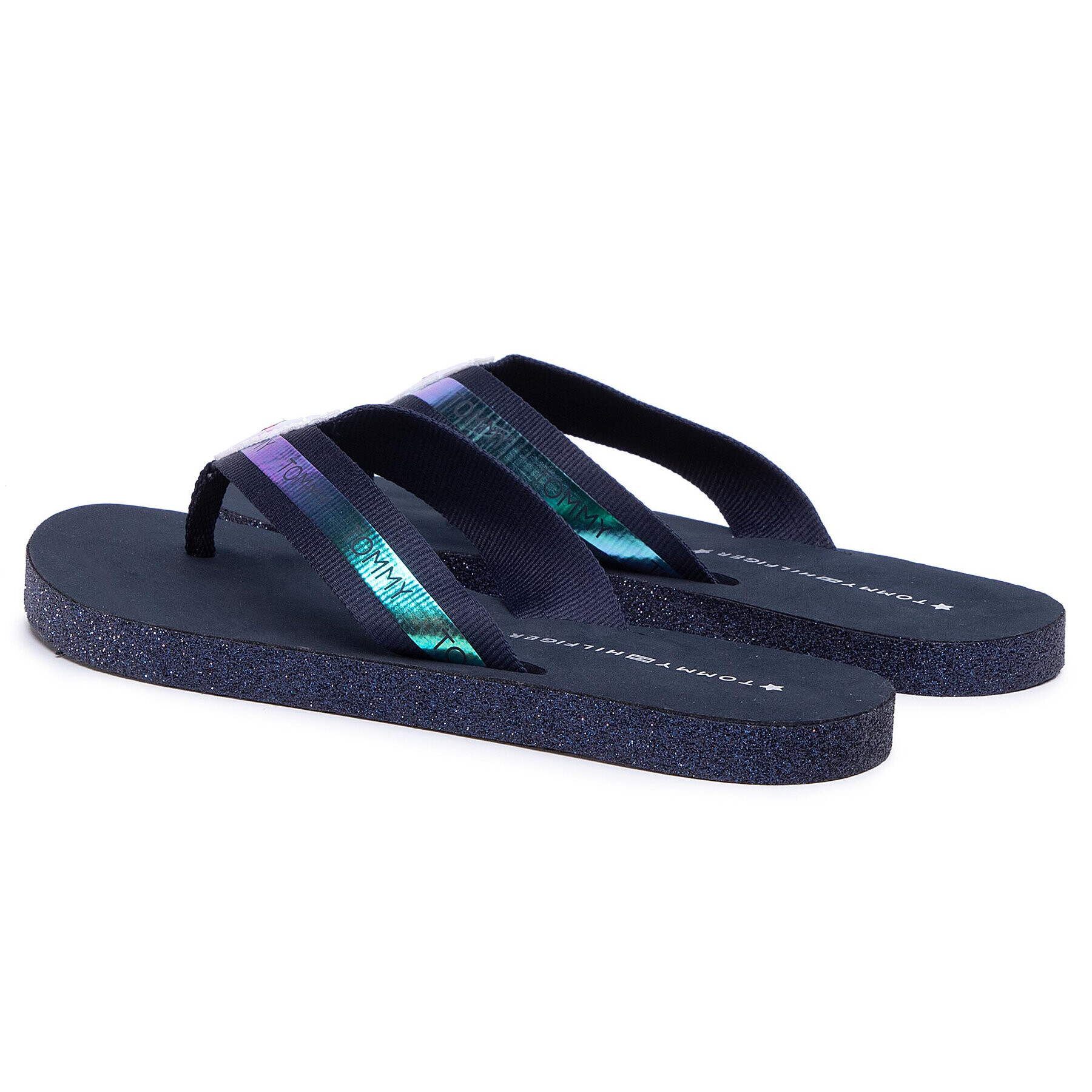 Tommy Hilfiger Джапанки Flat Beach Sandal Iridescent FW0FW05125 Тъмносин - Pepit.bg