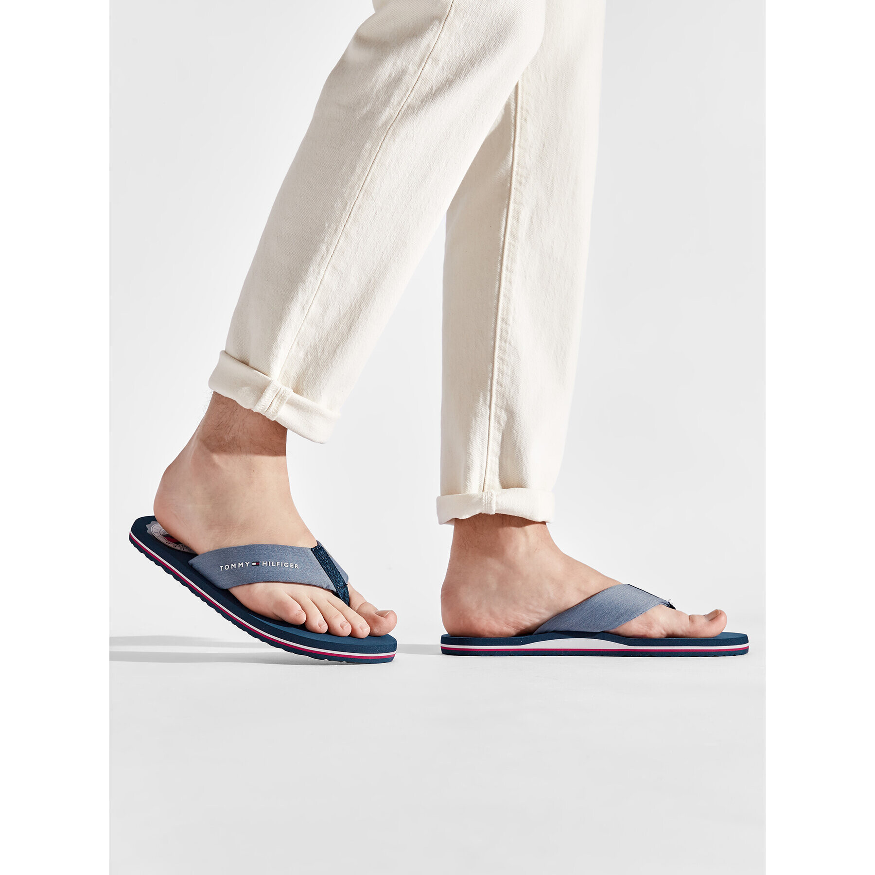 Tommy Hilfiger Джапанки Recycled Chambray Beach Sandal FM0FM03983 Син - Pepit.bg