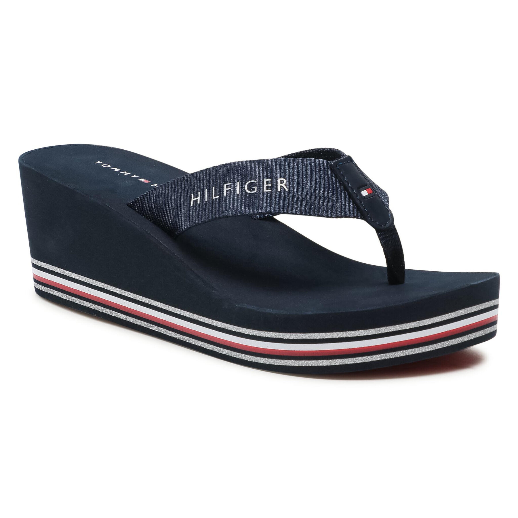 Tommy Hilfiger Джапанки Stripes Wedge Beach Sandal FW0FW05655 Тъмносин - Pepit.bg