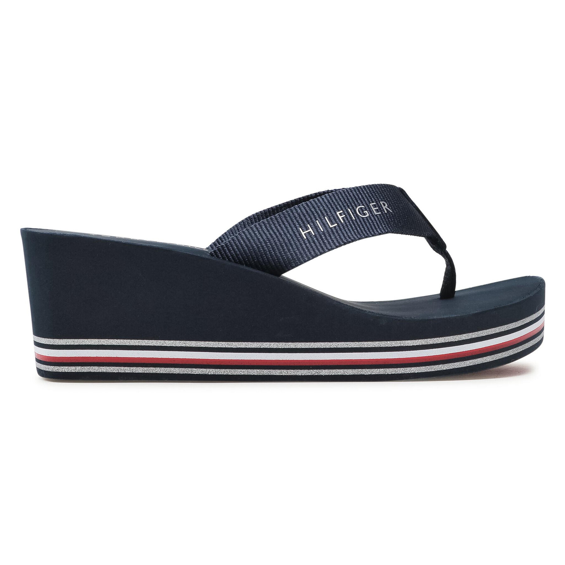 Tommy Hilfiger Джапанки Stripes Wedge Beach Sandal FW0FW05655 Тъмносин - Pepit.bg