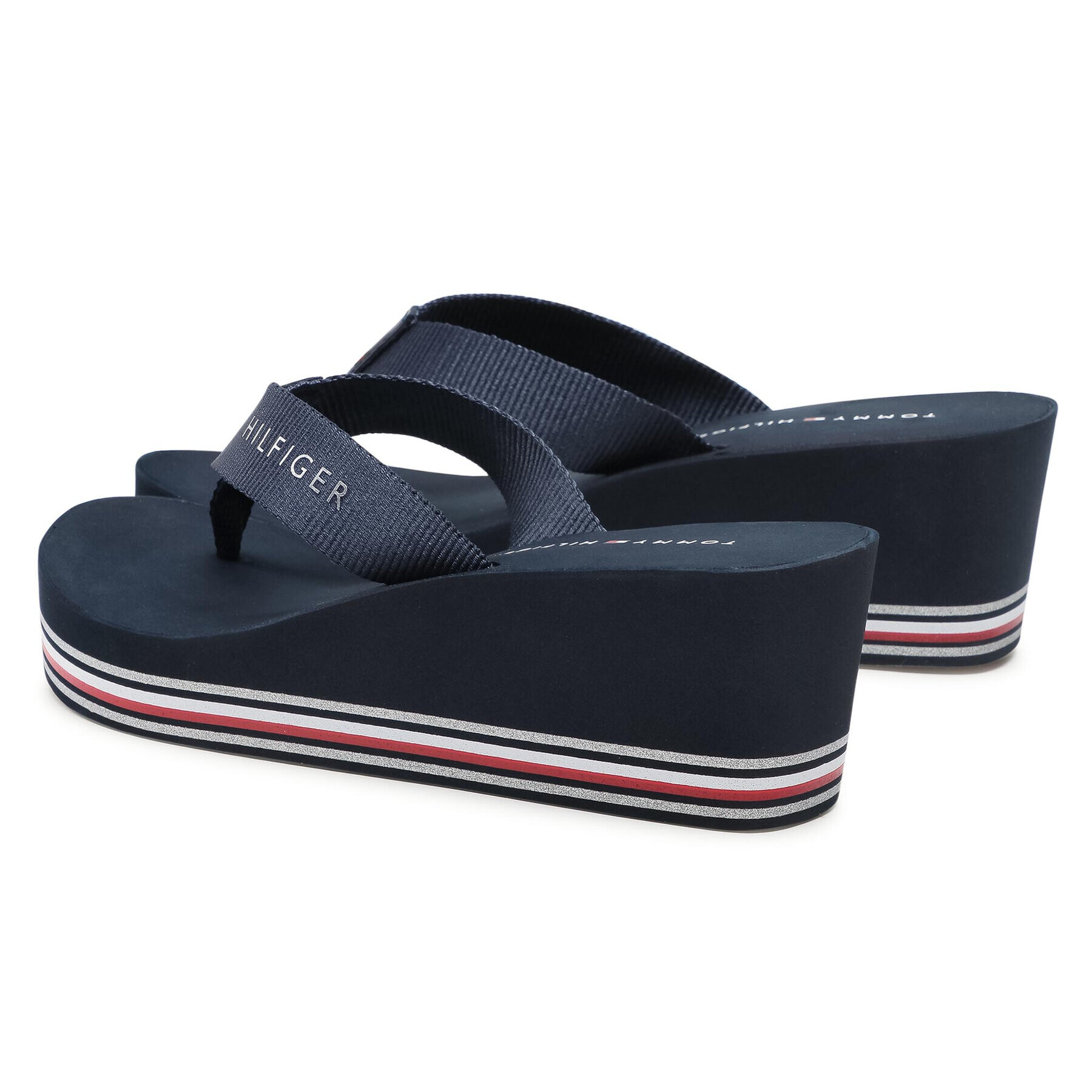 Tommy Hilfiger Джапанки Stripes Wedge Beach Sandal FW0FW05655 Тъмносин - Pepit.bg