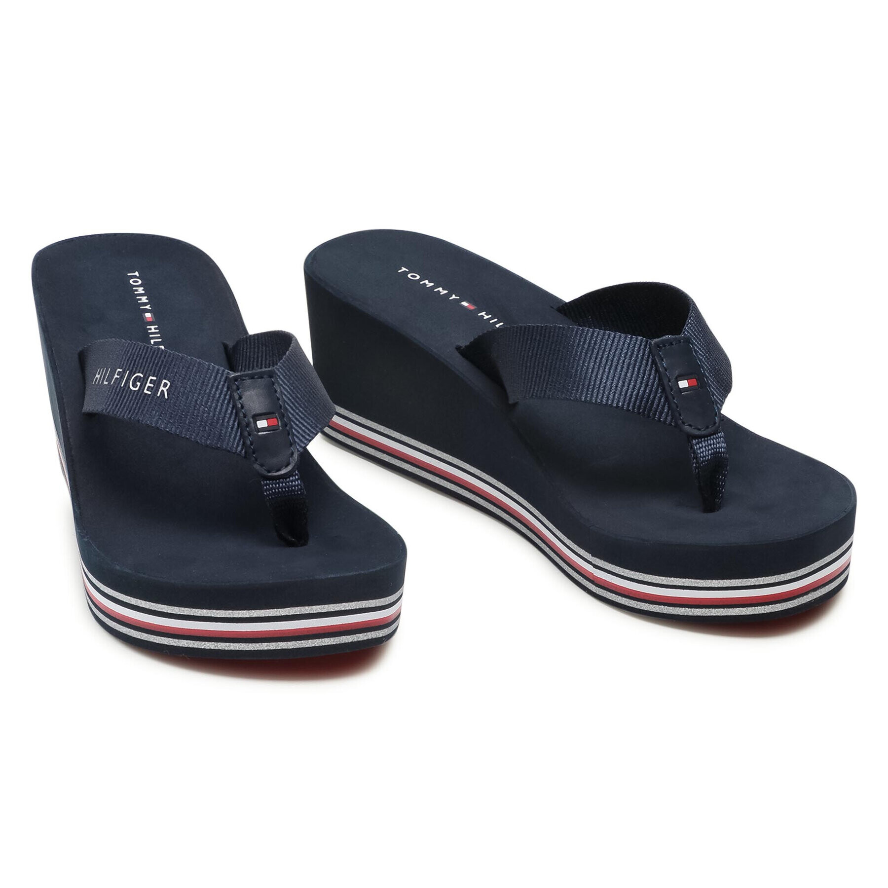 Tommy Hilfiger Джапанки Stripes Wedge Beach Sandal FW0FW05655 Тъмносин - Pepit.bg