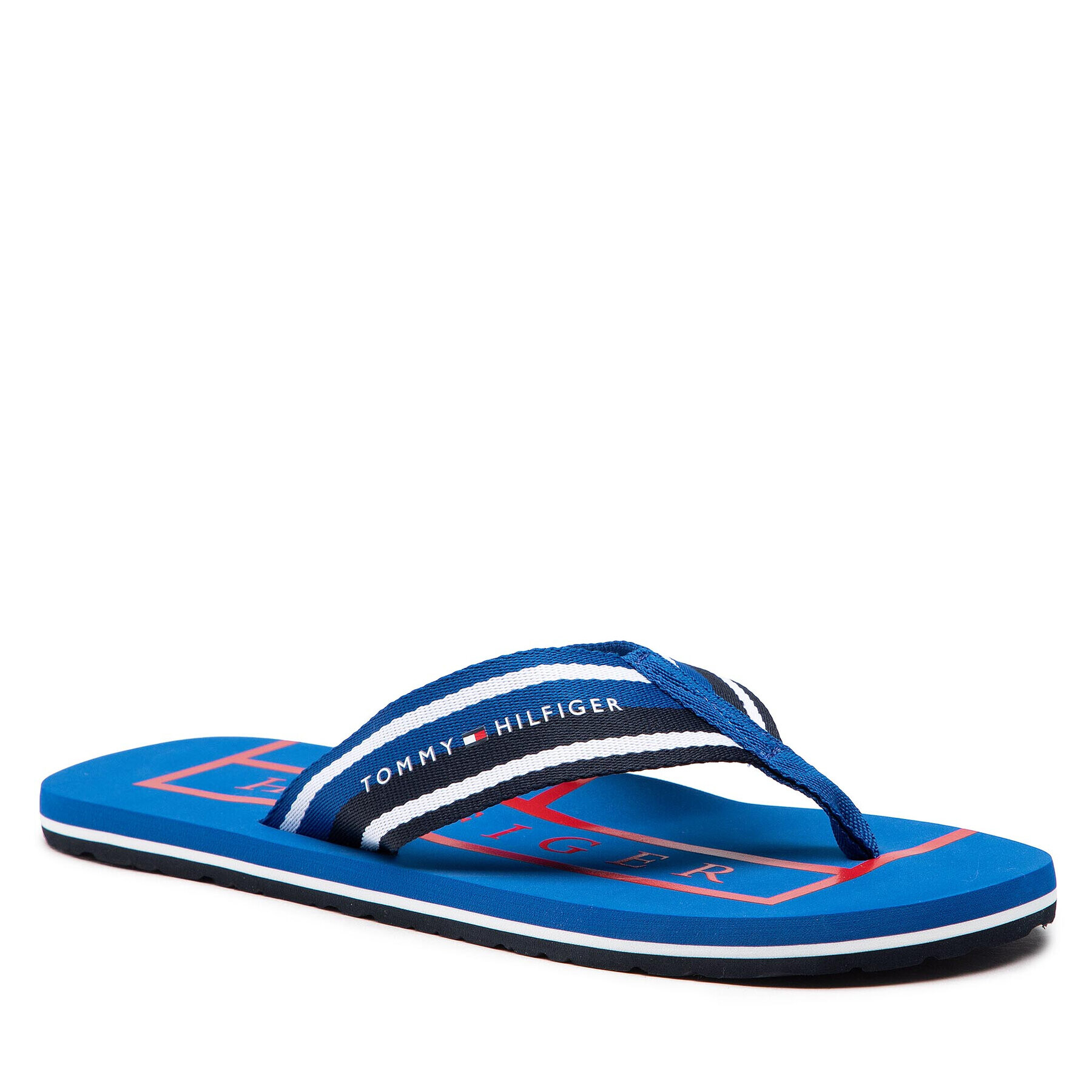 Tommy Hilfiger Джапанки Strips Hilfiger Beach Sandal FM0FM04066 Син - Pepit.bg