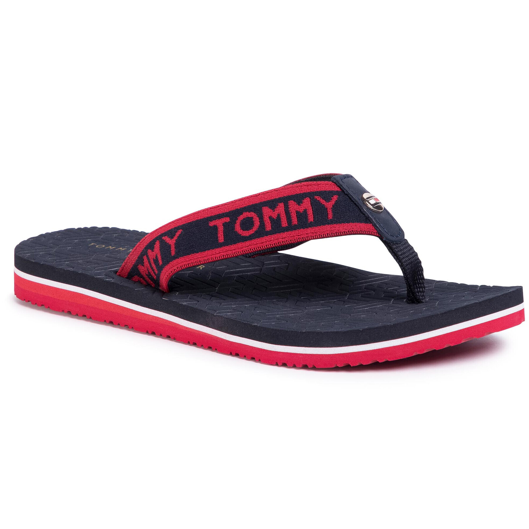 Tommy Hilfiger Джапанки Th Embossed Flat Beach Sandal FW0FW04805 Тъмносин - Pepit.bg