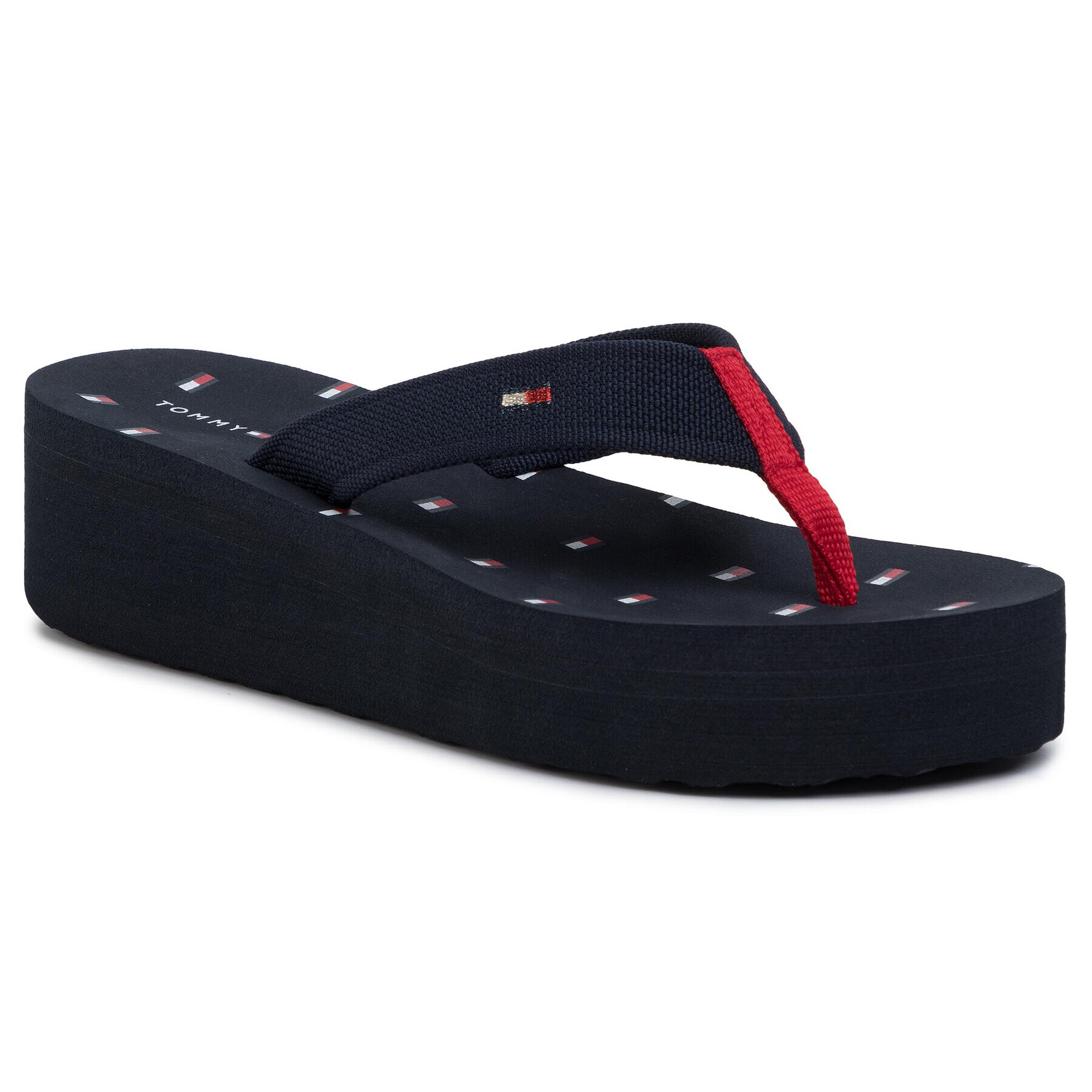 Tommy Hilfiger Джапанки Th Flag Mid Wedge Beach Sandal FW0FW04626 Тъмносин - Pepit.bg