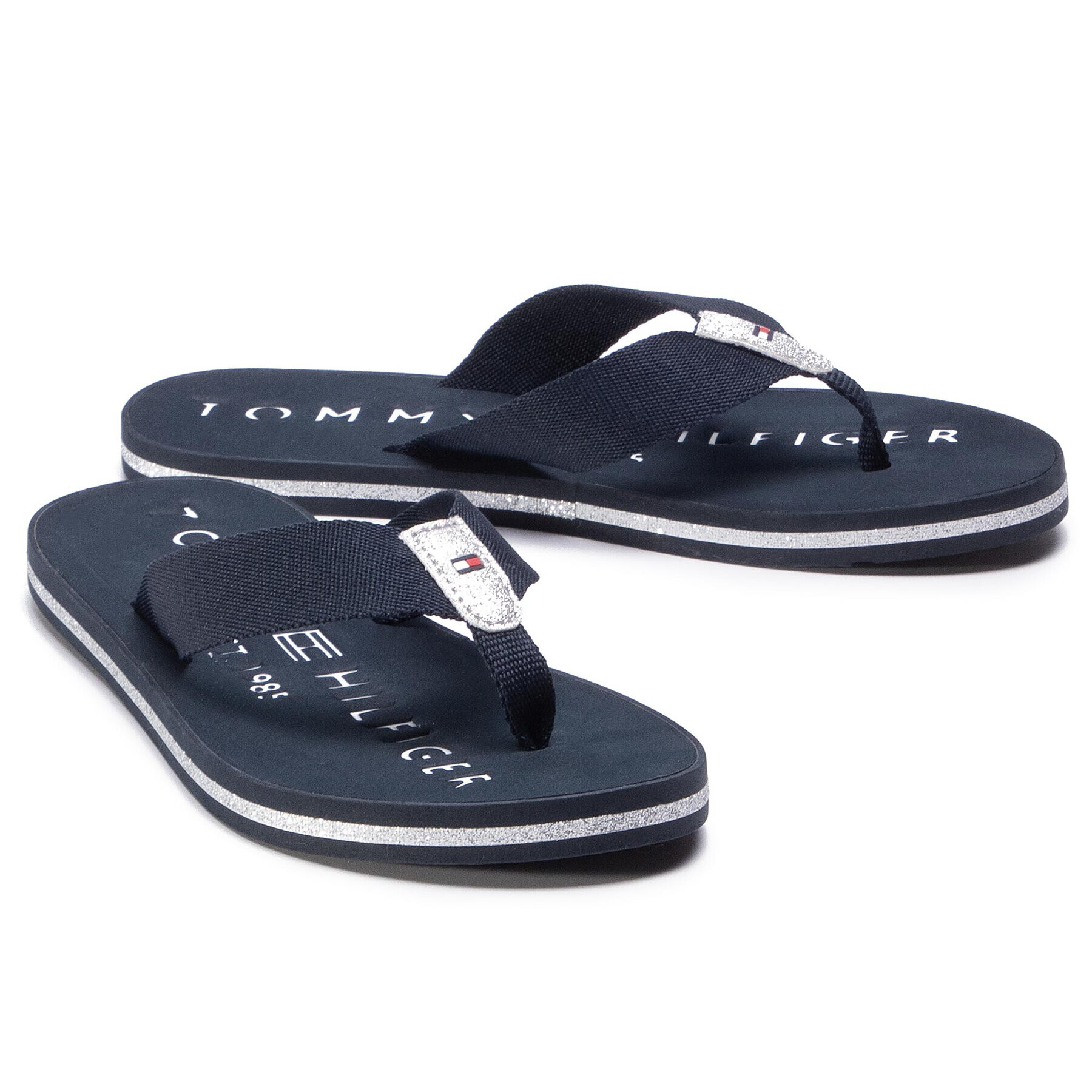 Tommy Hilfiger Джапанки Th Glitter Flat Beach Beach Sandal FW0FW04987 Тъмносин - Pepit.bg