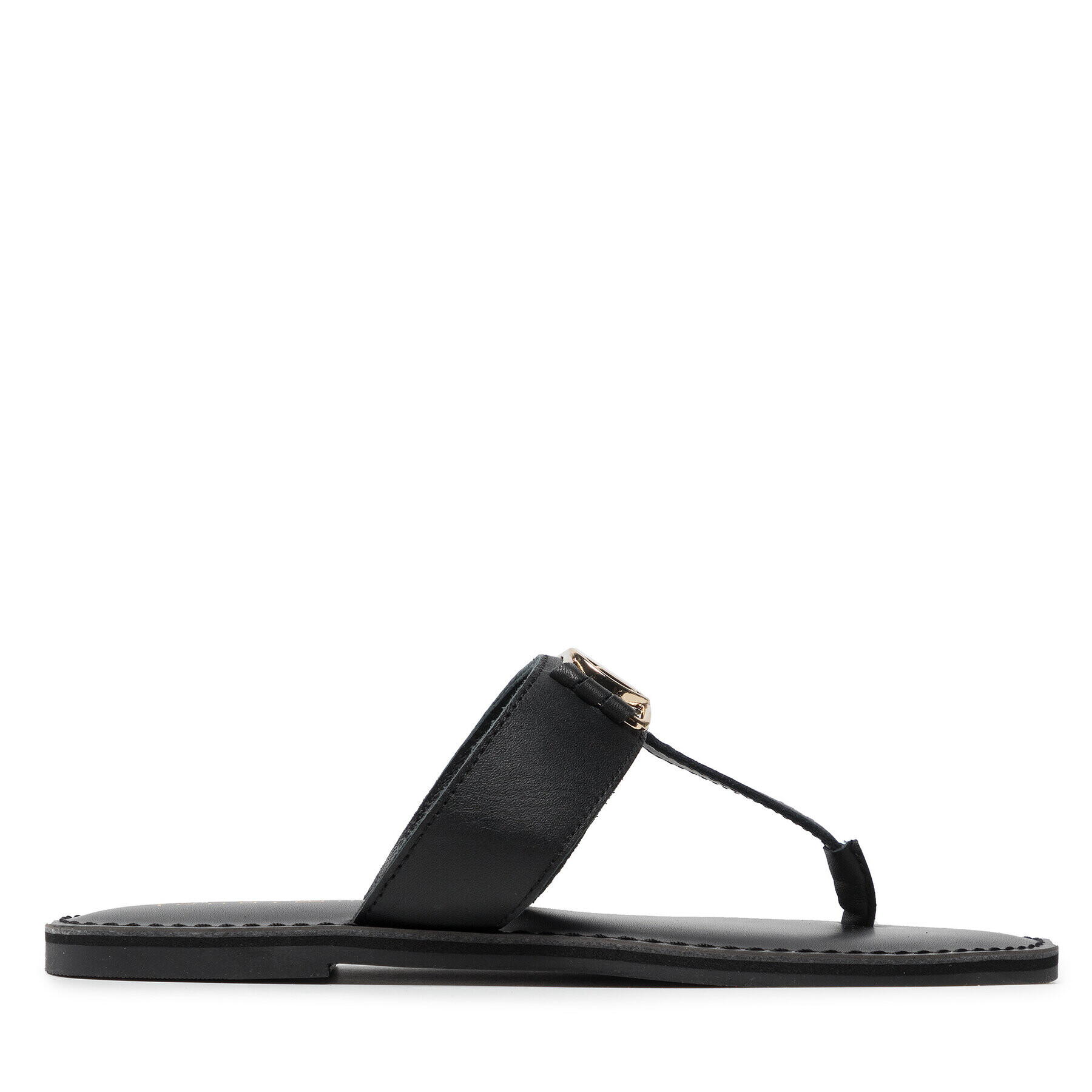 Tommy Hilfiger Джапанки Th Hardware Leather Flat Mule FW0FW06544 Черен - Pepit.bg