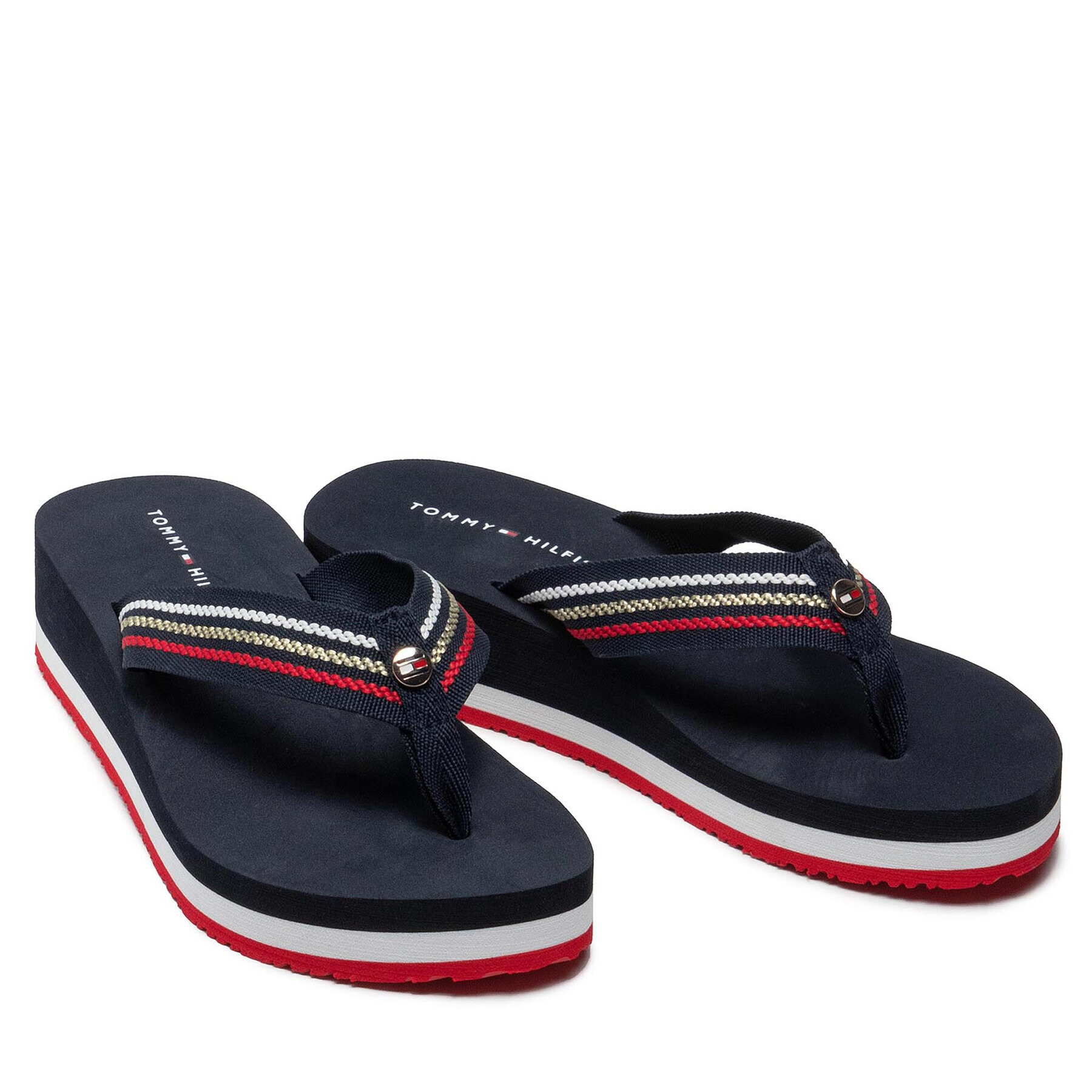 Tommy Hilfiger Джапанки Th Shiny Stripe Flip Flop FW0FW05822 Тъмносин - Pepit.bg