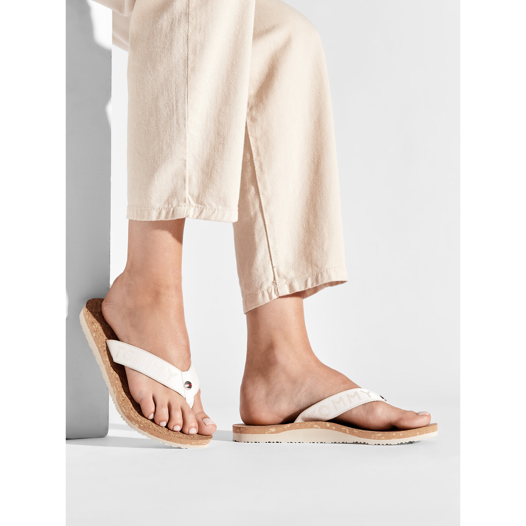 Tommy Hilfiger Джапанки Tommy Webbing Flat Beach Sandal FW0FW06527 Бял - Pepit.bg