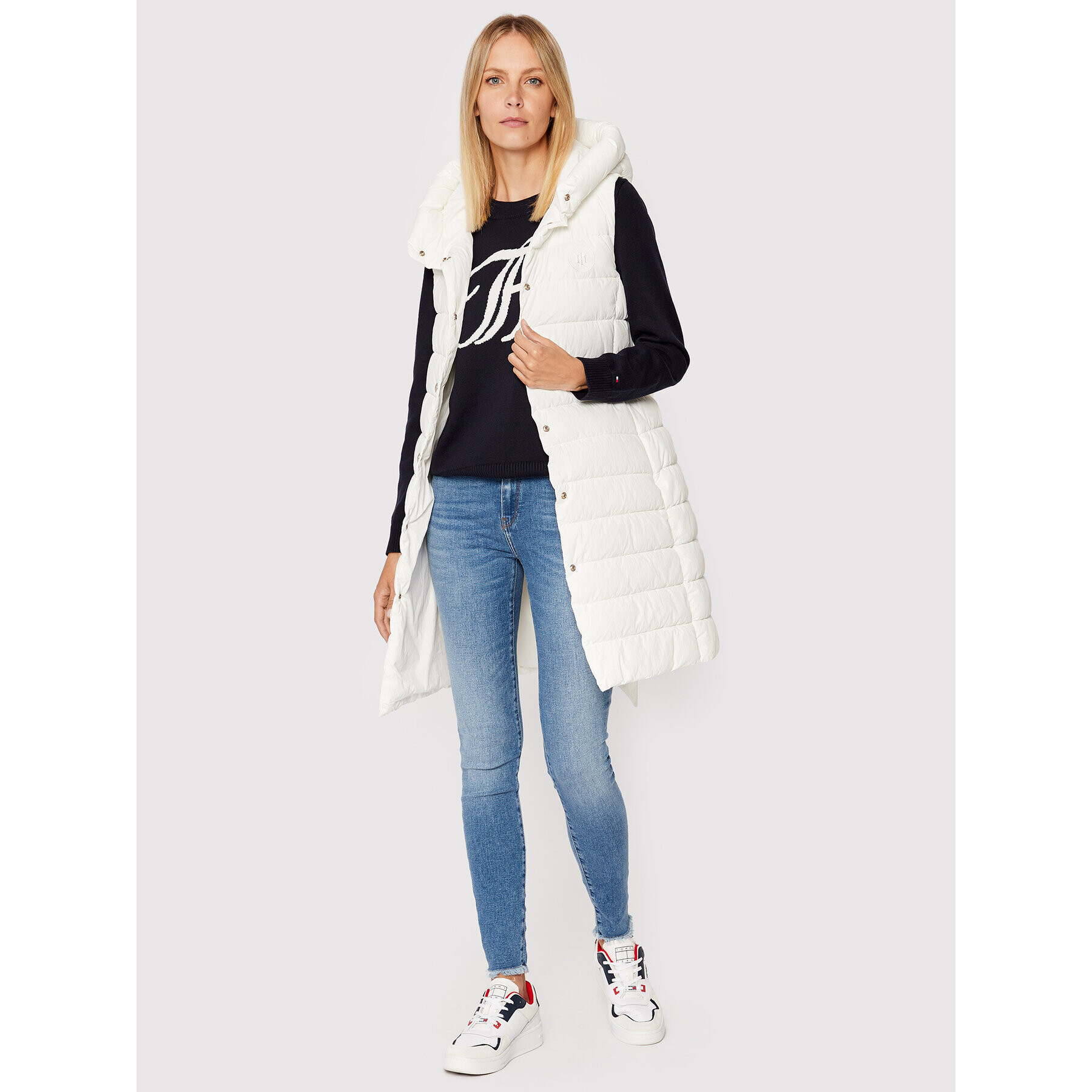Tommy Hilfiger Елек Feminne WW0WW35098 Бял Regular Fit - Pepit.bg
