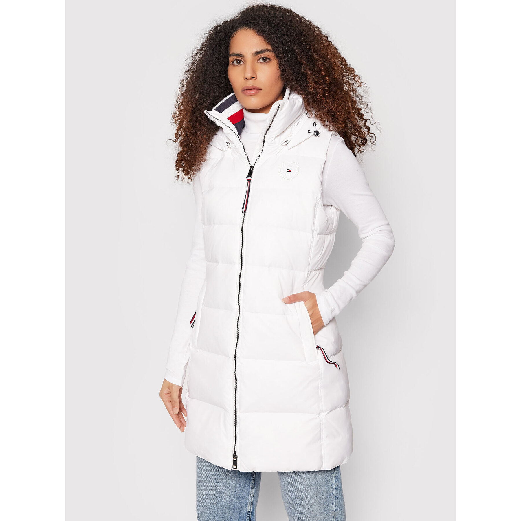 Tommy Hilfiger Елек Global Stripe WW0WW32158 Бял Regular Fit - Pepit.bg