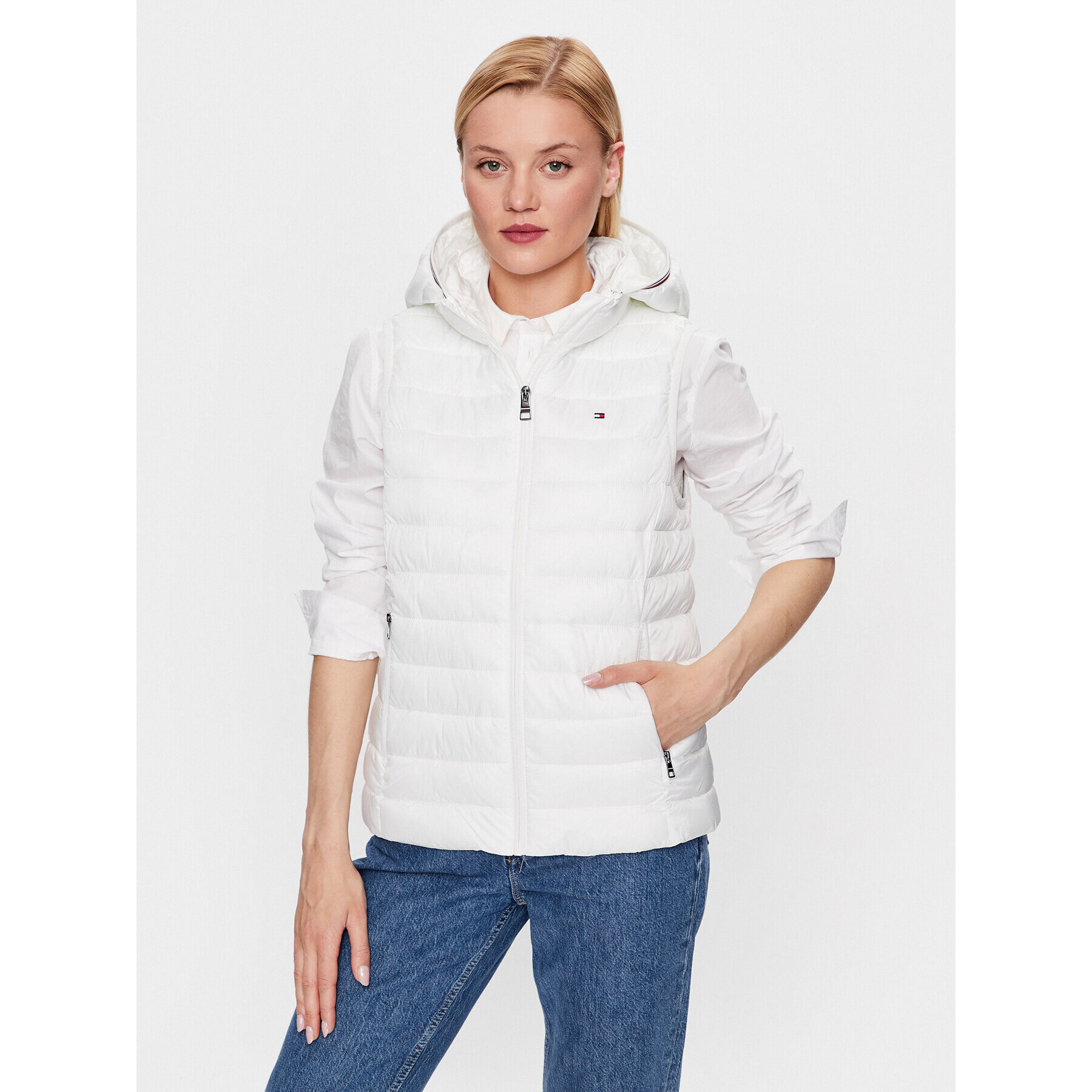 Tommy Hilfiger Елек Global Stripe WW0WW40779 Бял Regular Fit - Pepit.bg