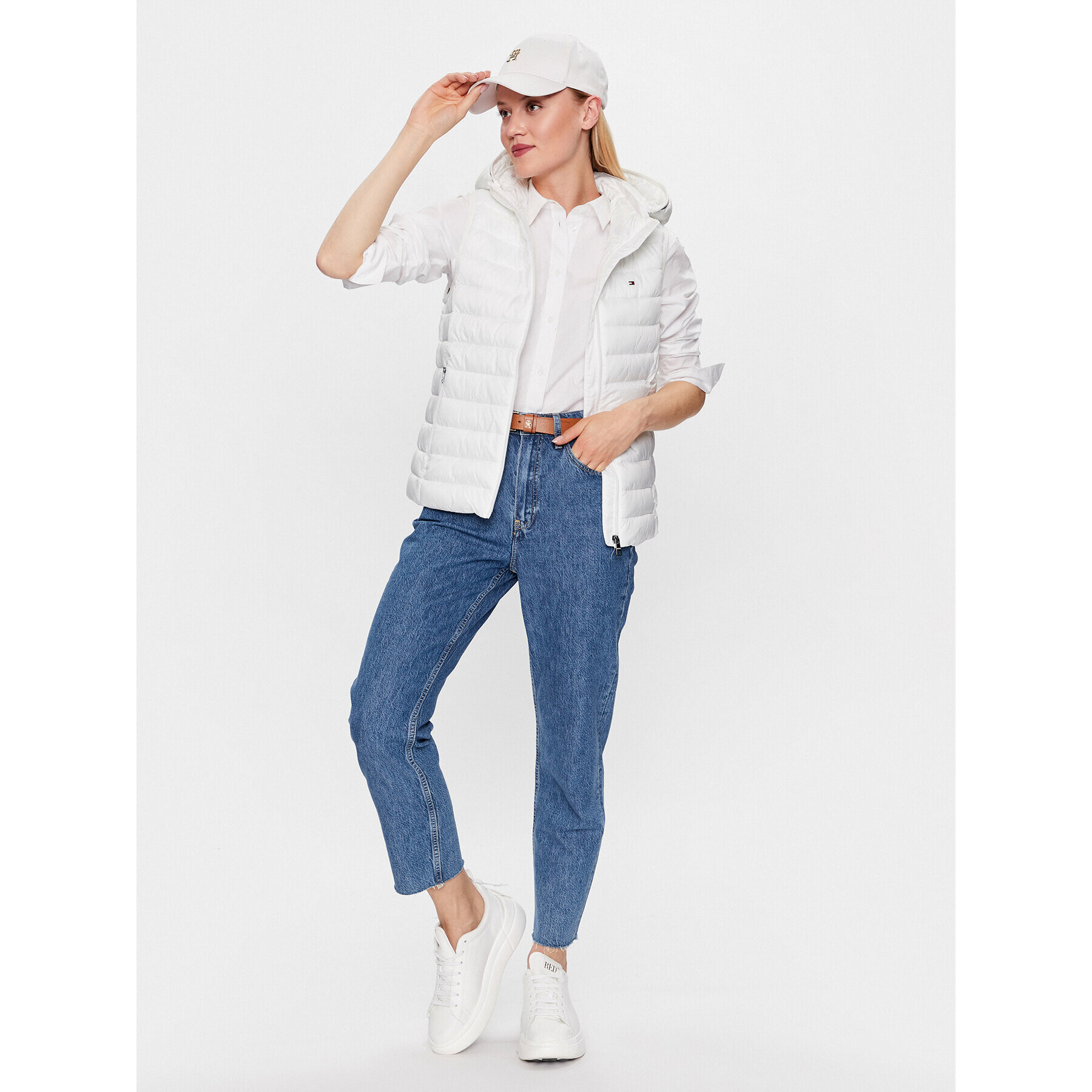 Tommy Hilfiger Елек Global Stripe WW0WW40779 Бял Regular Fit - Pepit.bg