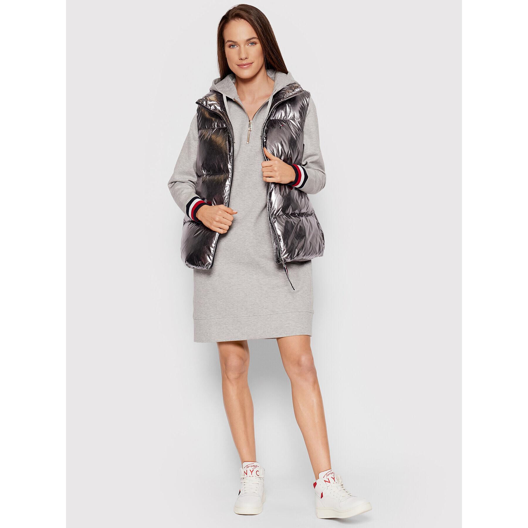 Tommy Hilfiger Елек Gloss Foil WW0WW33073 Сребрист Regular Fit - Pepit.bg