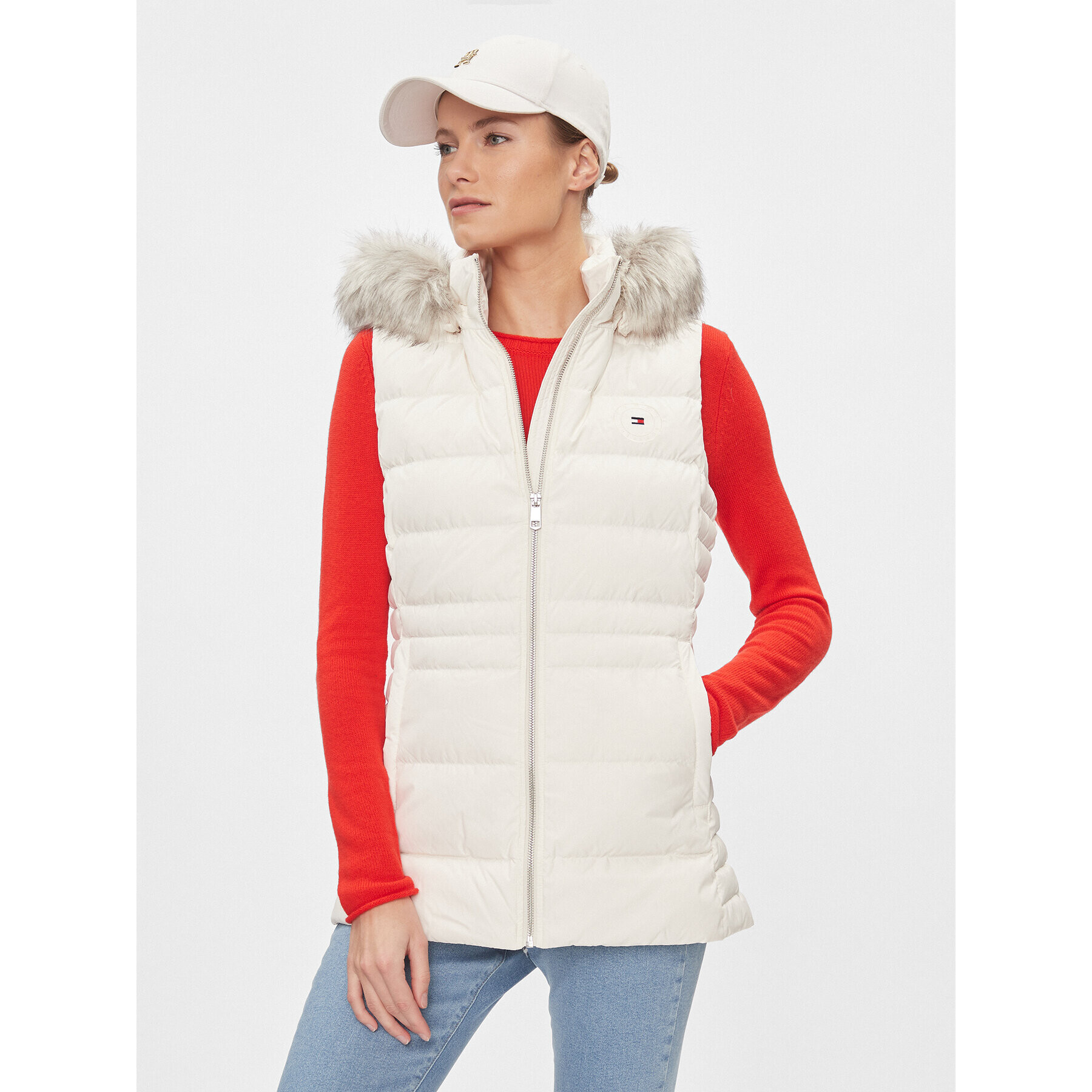 Tommy Hilfiger Елек Tyra WW0WW39744 Бял Regular Fit - Pepit.bg