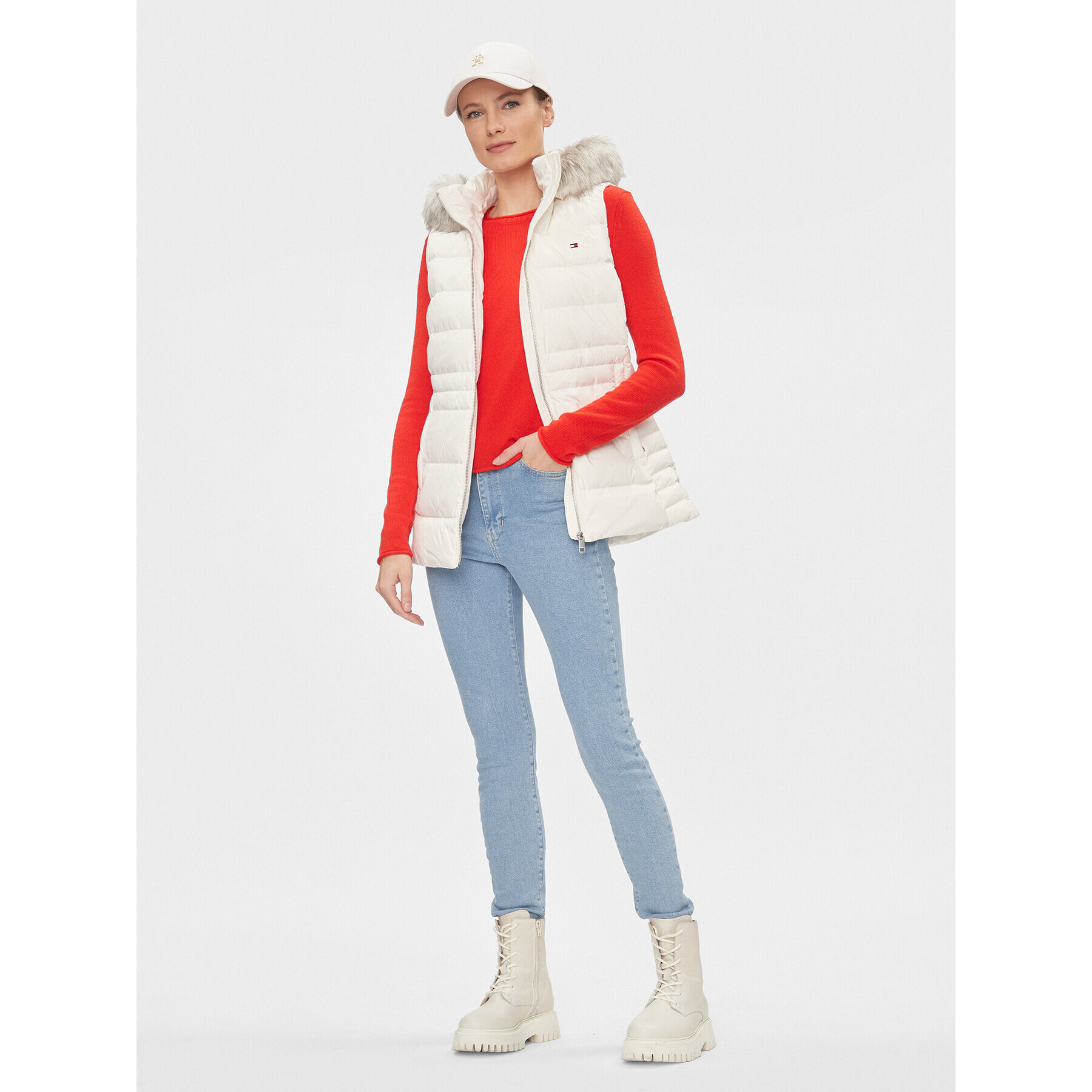Tommy Hilfiger Елек Tyra WW0WW39744 Бял Regular Fit - Pepit.bg