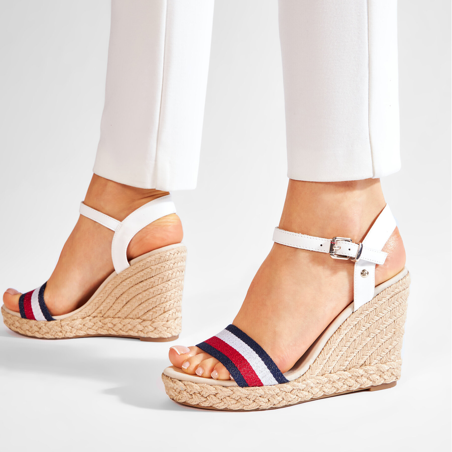 Tommy Hilfiger Еспадрили Shimmery Ribon High Wedge FW0FW05590 Бял - Pepit.bg