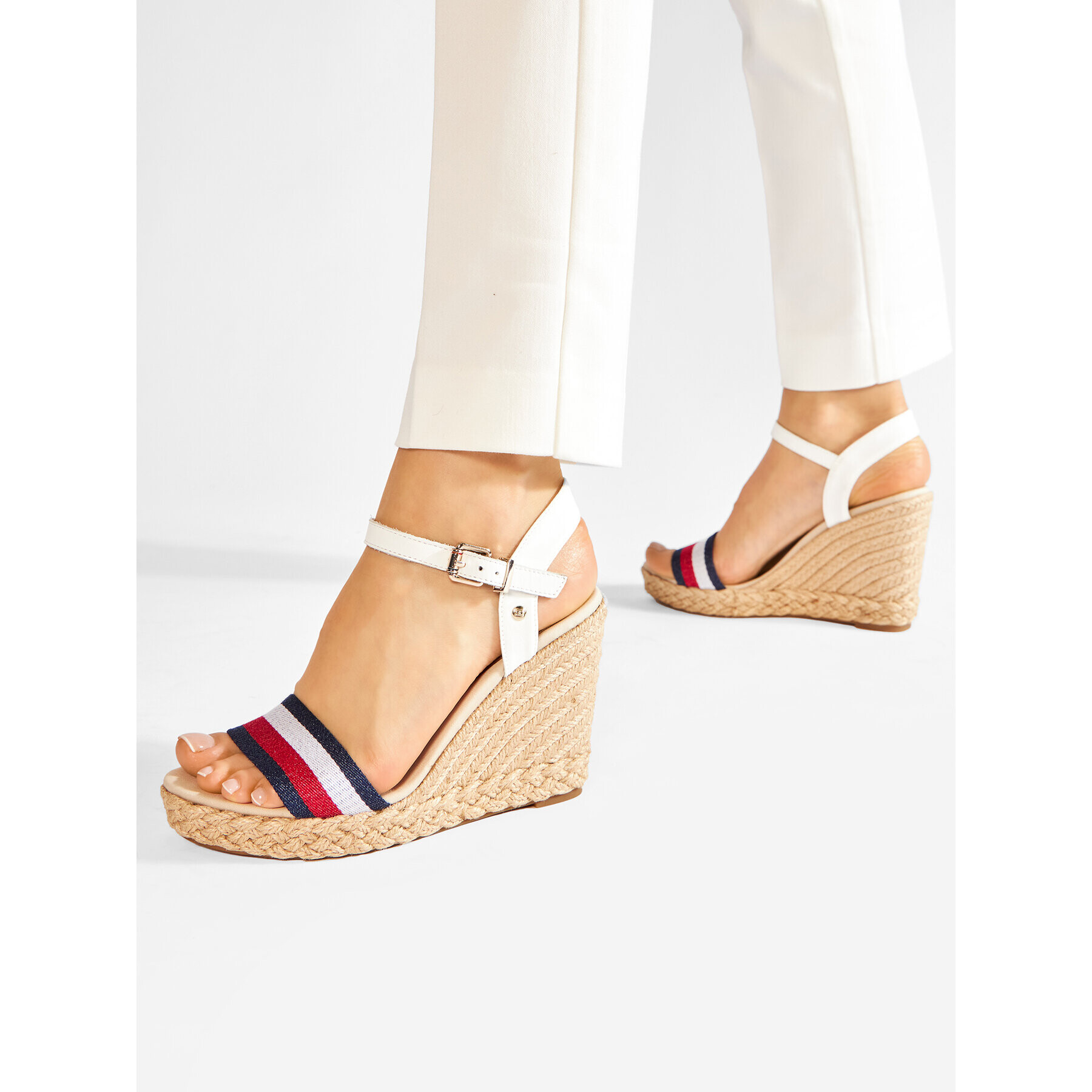 Tommy Hilfiger Еспадрили Shimmery Ribon High Wedge FW0FW05590 Бял - Pepit.bg