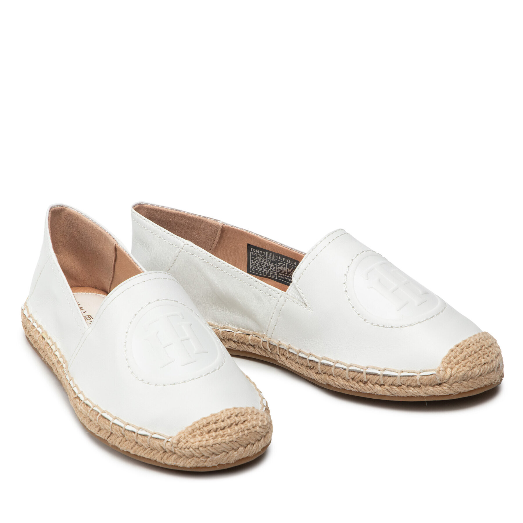 Tommy Hilfiger Еспадрили Th Logo Leather Espadrille FW0FW06168 Бял - Pepit.bg