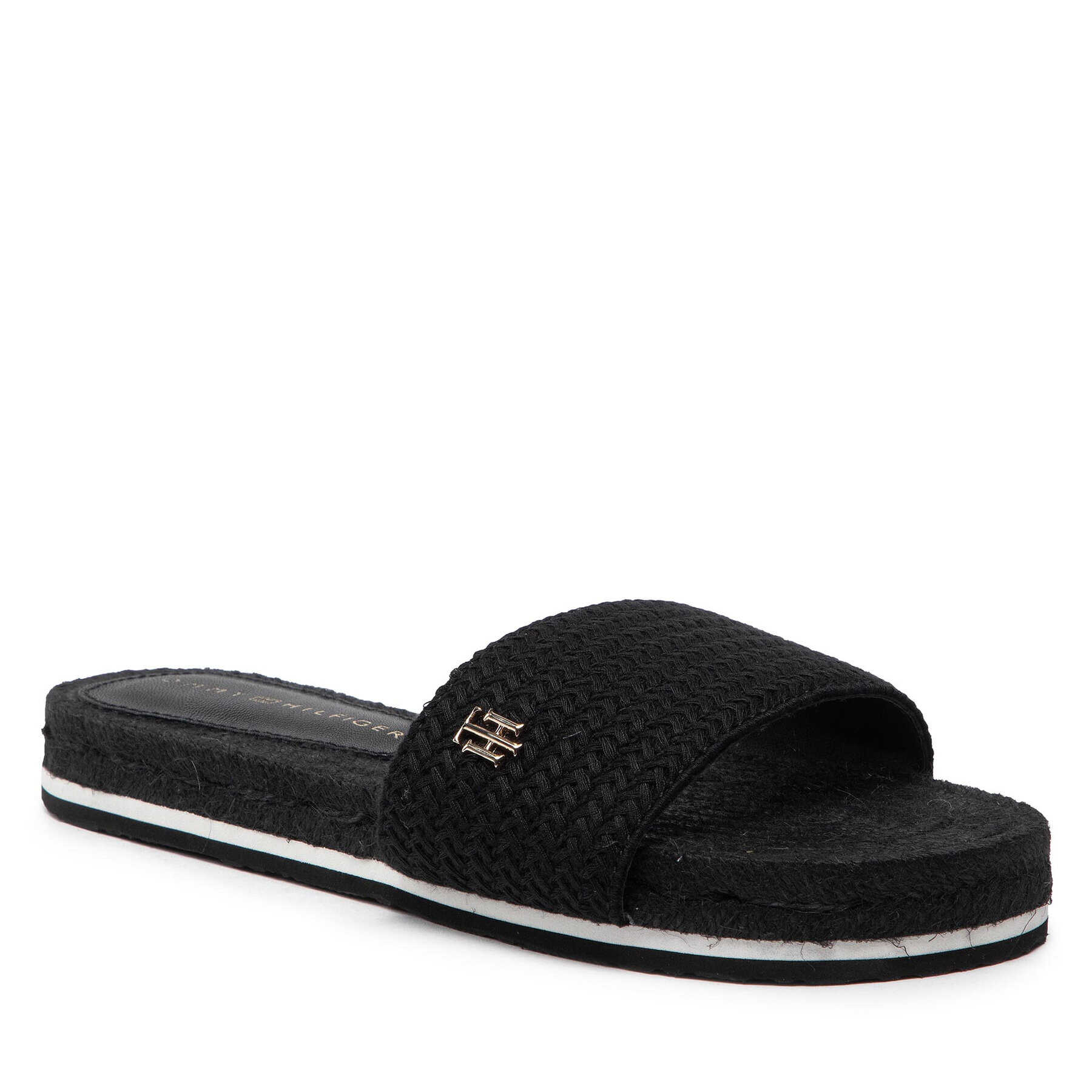 Tommy Hilfiger Еспадрили Th Textured Flat Sandal FW0FW06438 Черен - Pepit.bg
