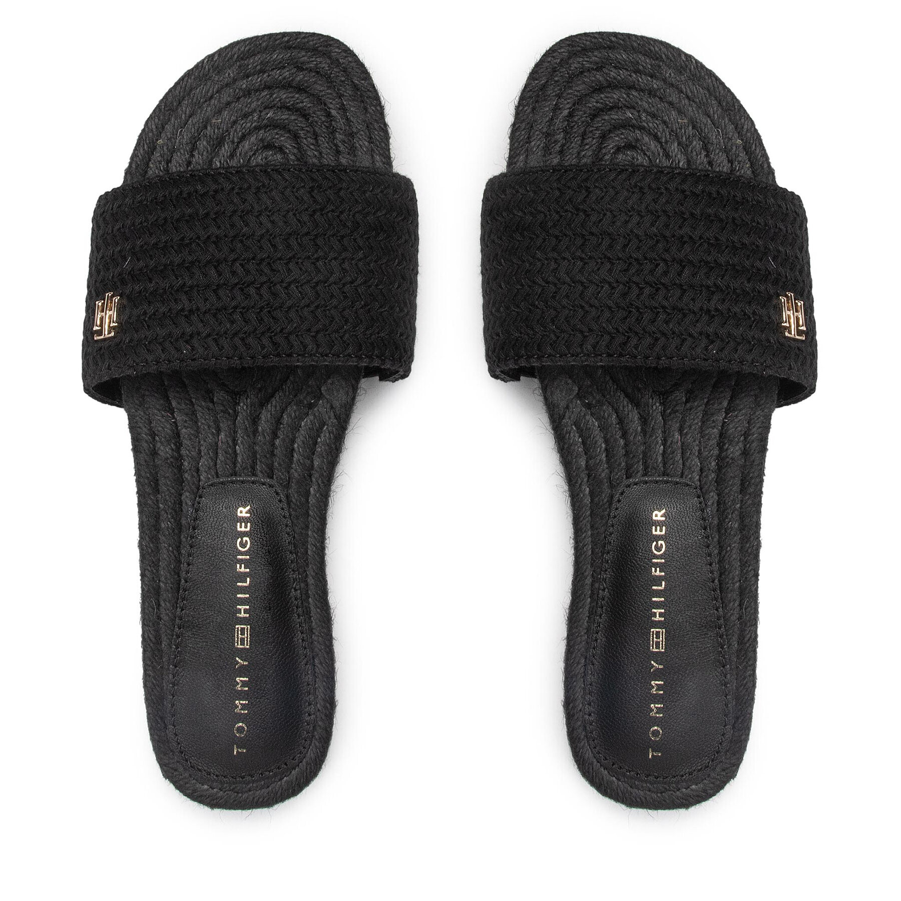 Tommy Hilfiger Еспадрили Th Textured Flat Sandal FW0FW06438 Черен - Pepit.bg