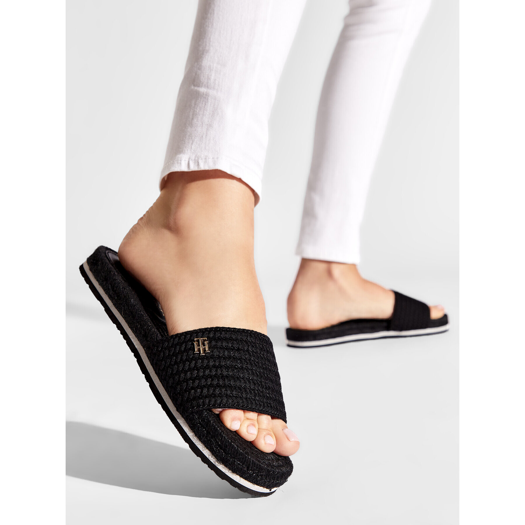 Tommy Hilfiger Еспадрили Th Textured Flat Sandal FW0FW06438 Черен - Pepit.bg