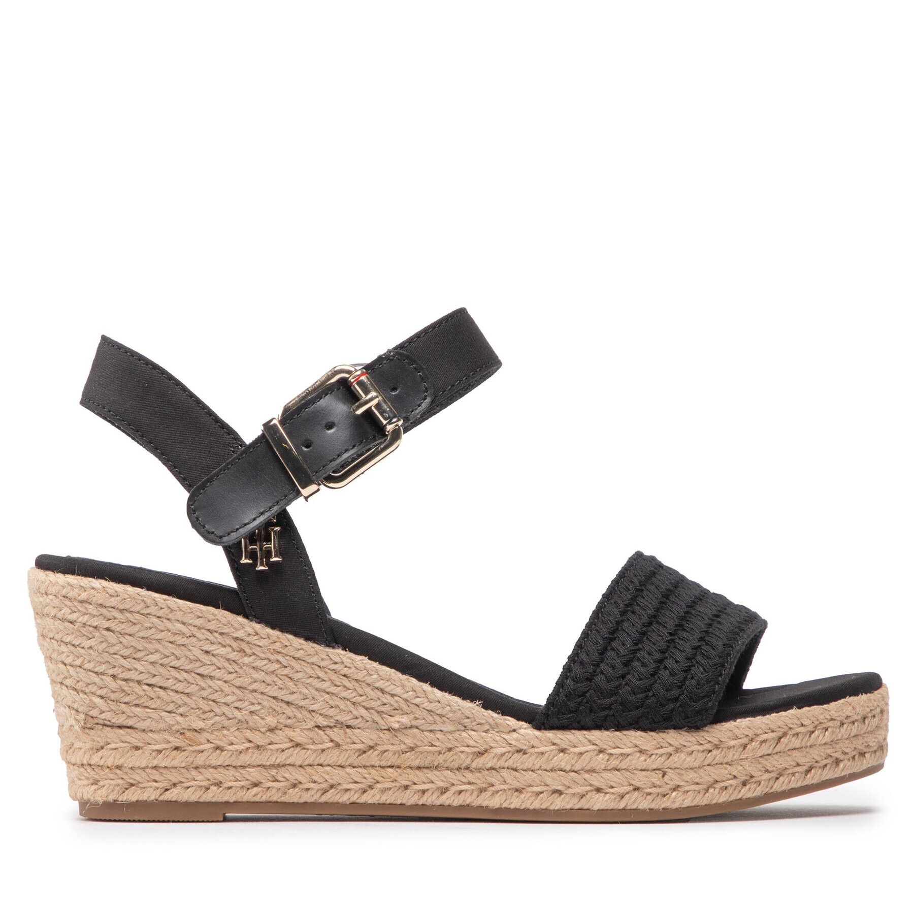 Tommy Hilfiger Еспадрили Th Textured Low Wedge Sandal FW0FW06555 Черен - Pepit.bg