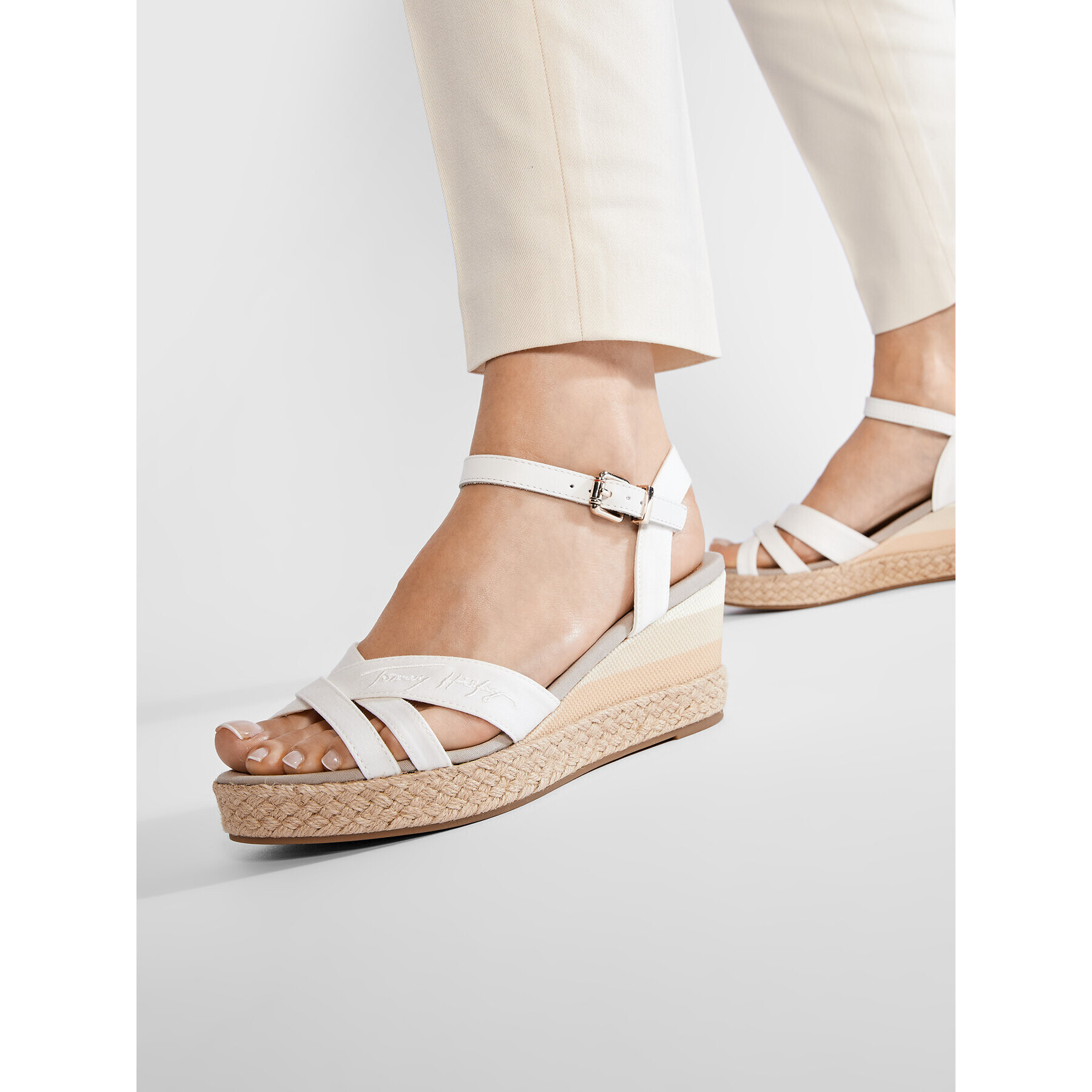 Tommy Hilfiger Еспадрили Tommy Gradient Mid Wedge Sandal FW0FW05627 Бял - Pepit.bg