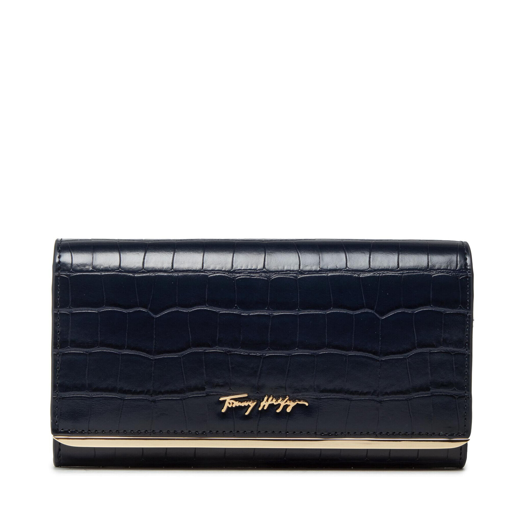 Tommy Hilfiger Голям дамски портфейл Modern Lrg Flap Croc AW0AW11564 Тъмносин - Pepit.bg