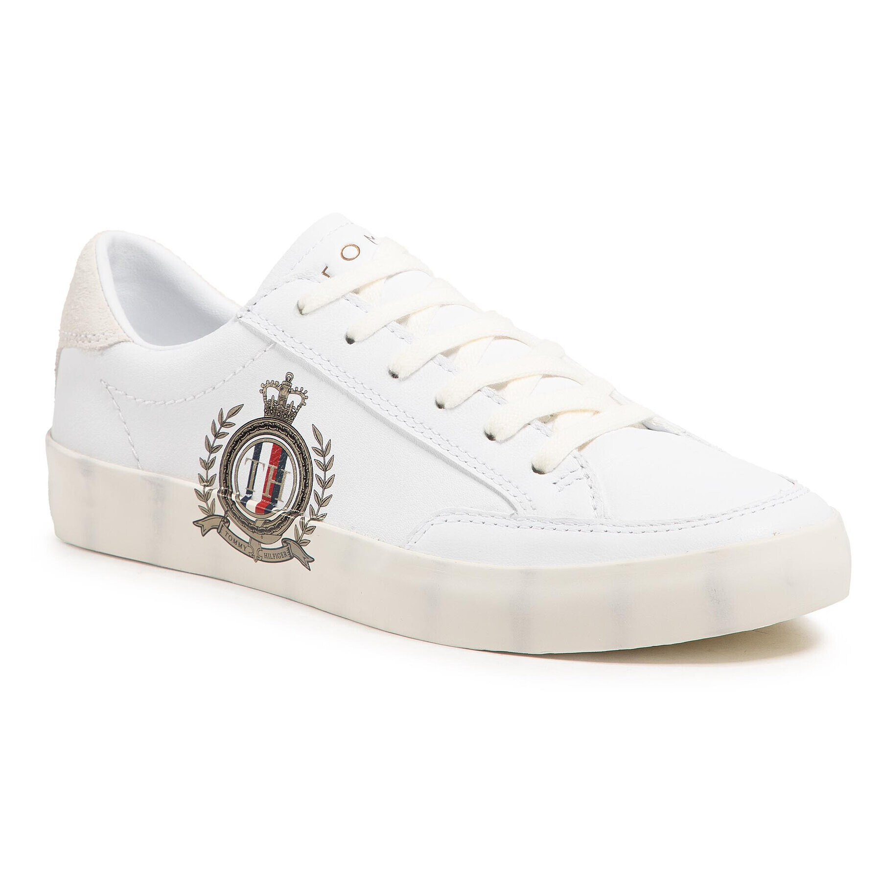 Tommy Hilfiger Гуменки Th Crest Print Leather Sneaker FW0FW05726 Бял - Pepit.bg