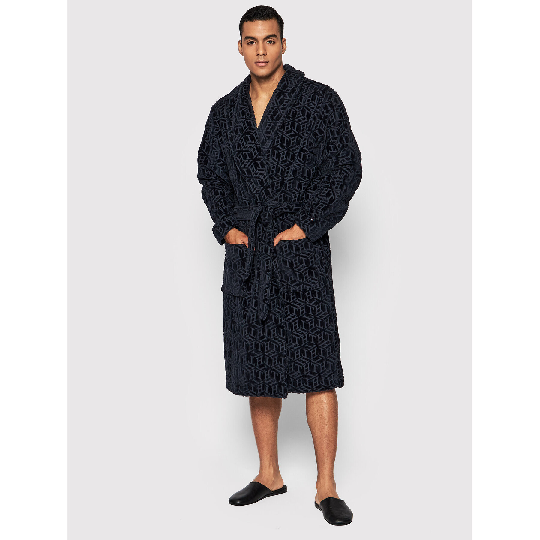 Tommy Hilfiger Халат Bathrobe Allover Logo UM0UM02540 Тъмносин - Pepit.bg