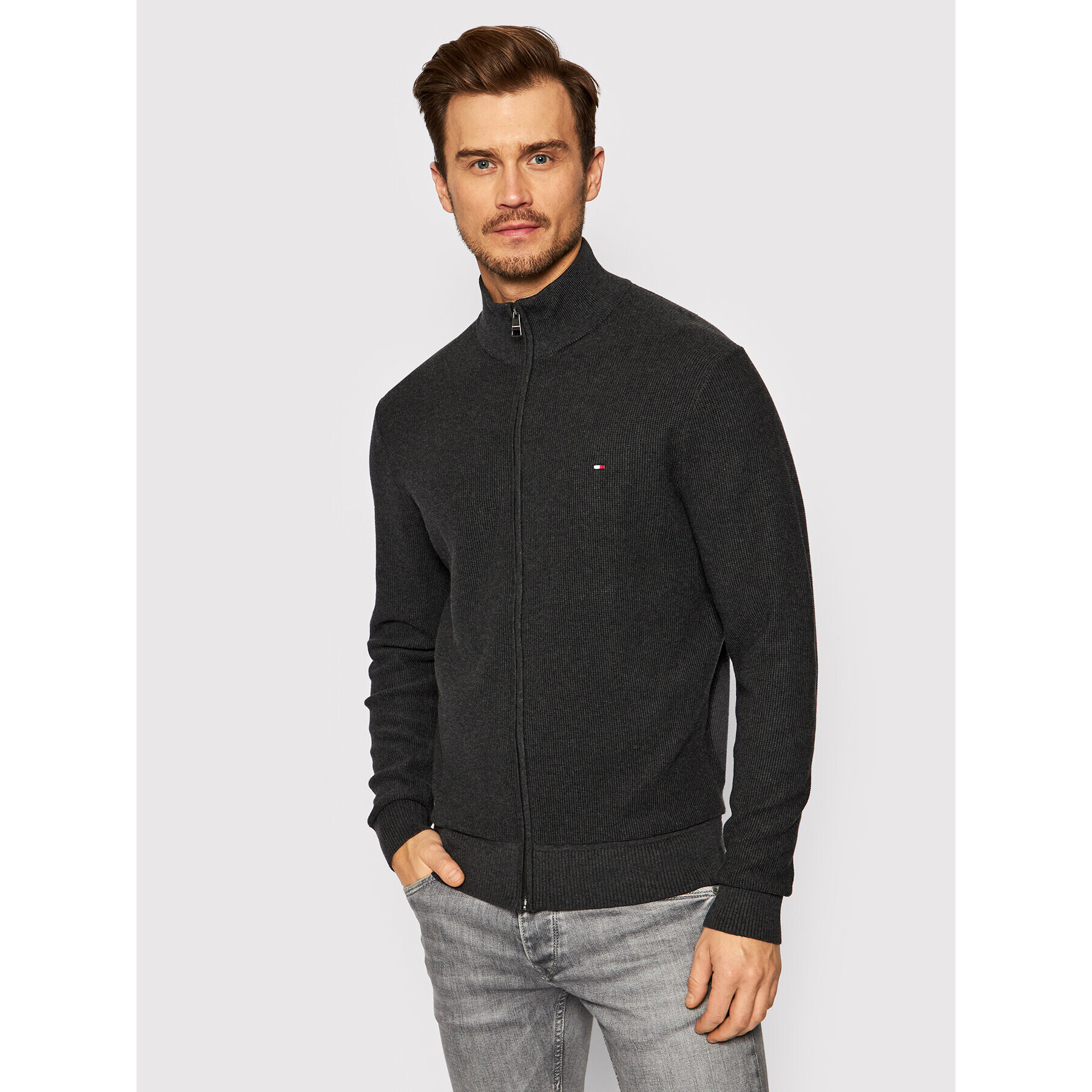 Tommy Hilfiger Кардиган Basic MW0MW19534 Сив Regular Fit - Pepit.bg