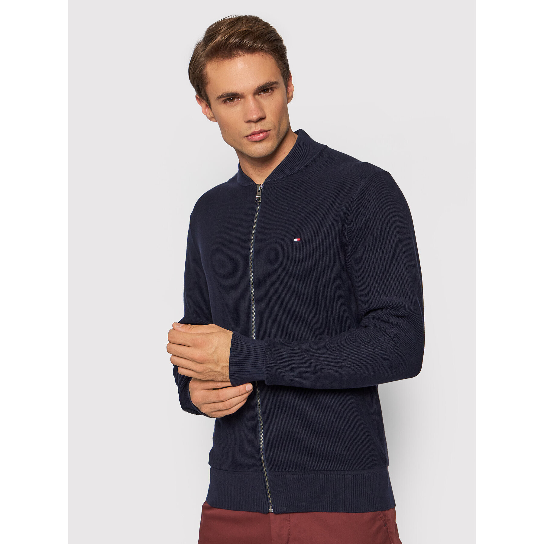 Tommy Hilfiger Кардиган Basic Structure Baseball Neck MW0MW21022 Тъмносин Regular Fit - Pepit.bg