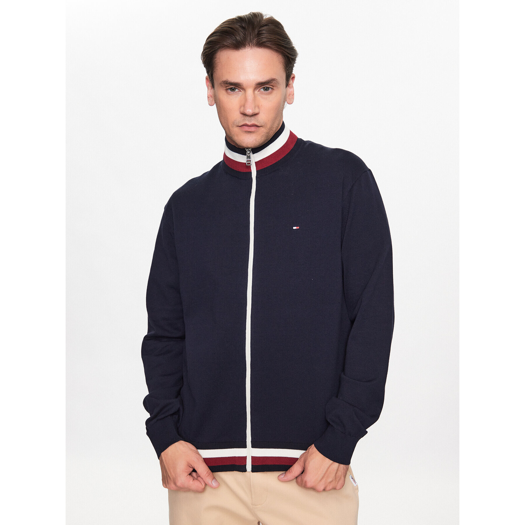 Tommy Hilfiger Кардиган Global Stripe Detail MW0MW32028 Тъмносин Regular Fit - Pepit.bg