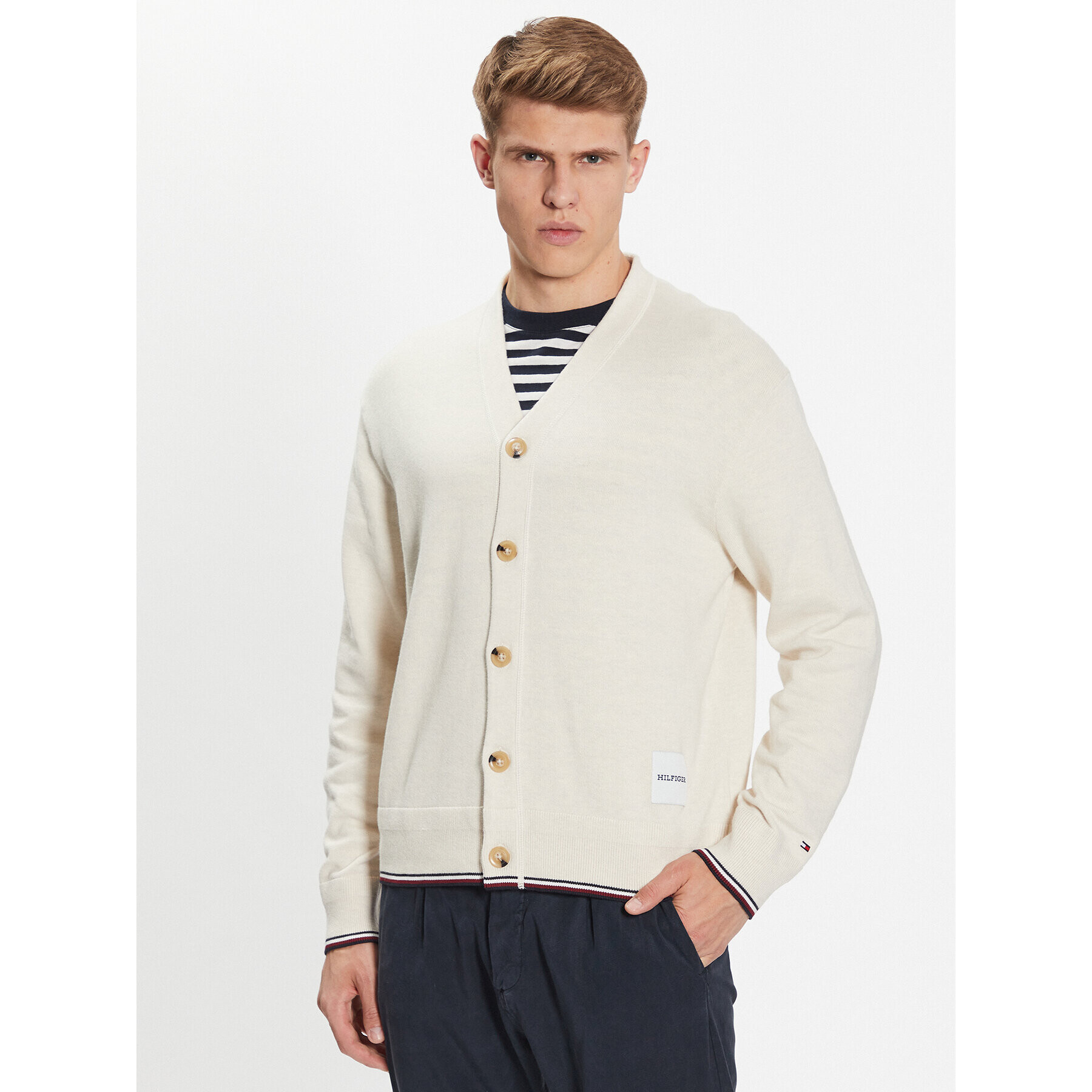 Tommy Hilfiger Кардиган MW0MW32038 Екрю Regular Fit - Pepit.bg