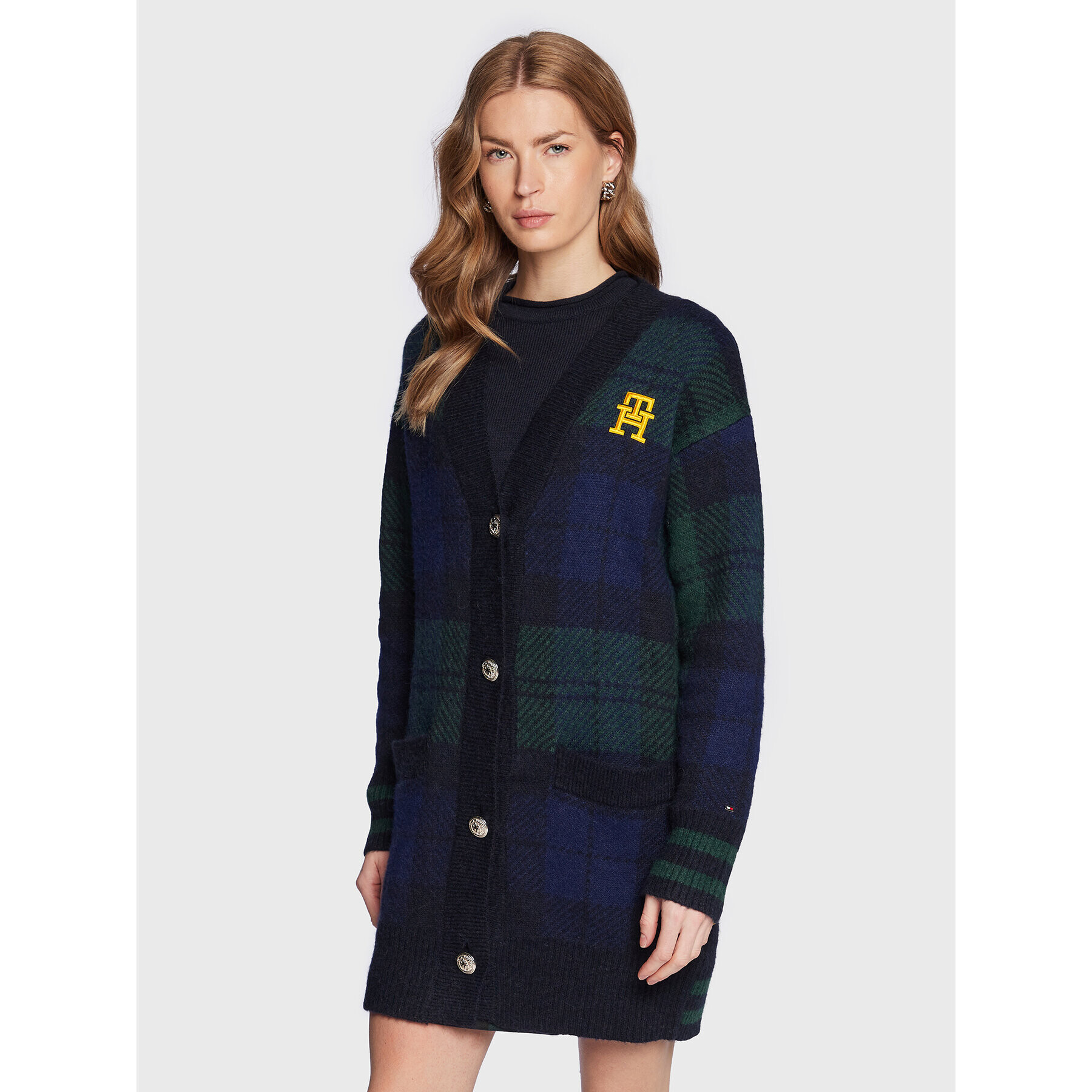 Tommy Hilfiger Кардиган Tartan WW0WW36993 Тъмносин Regular Fit - Pepit.bg