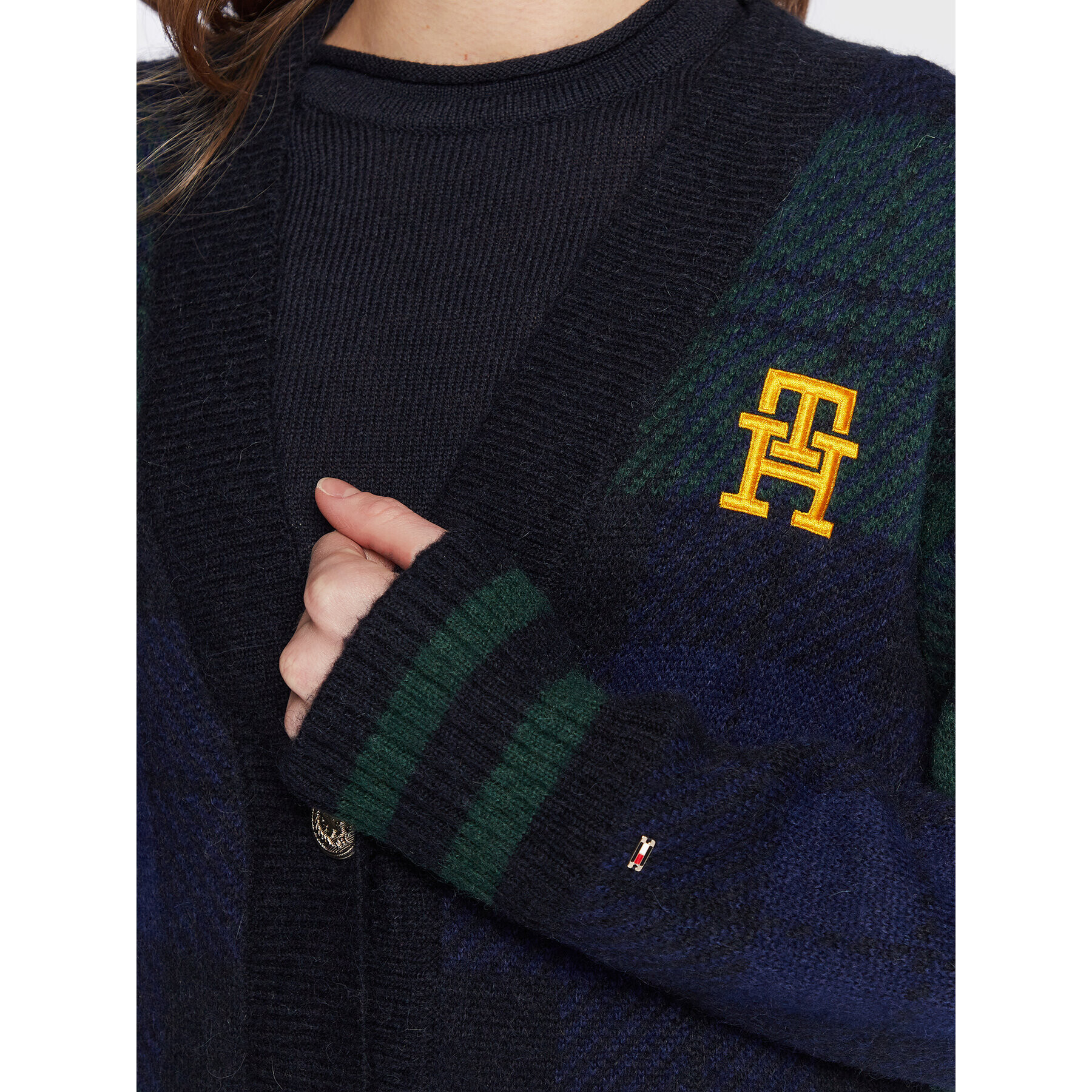 Tommy Hilfiger Кардиган Tartan WW0WW36993 Тъмносин Regular Fit - Pepit.bg