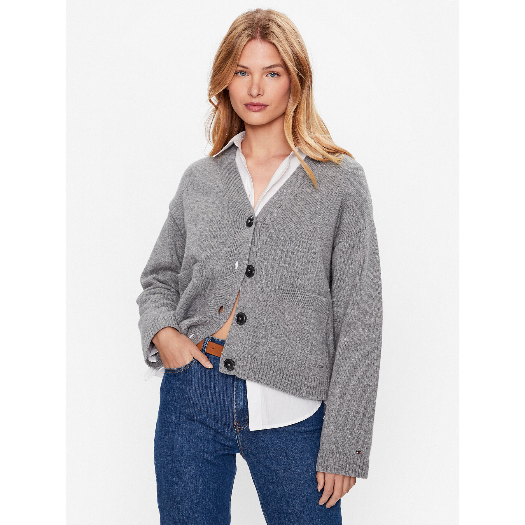 Tommy Hilfiger Кардиган WW0WW39015 Сив Relaxed Fit - Pepit.bg