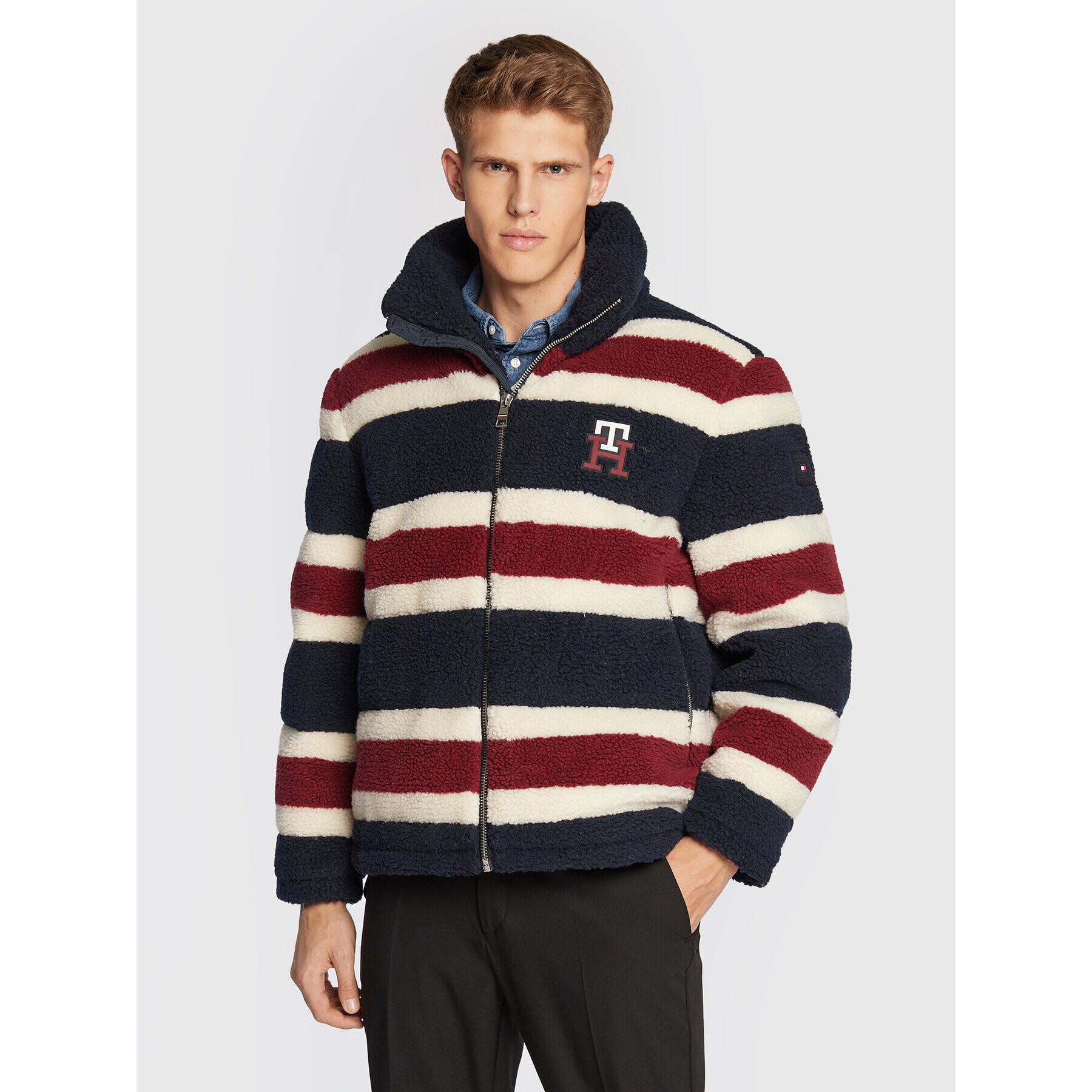 Tommy Hilfiger Кожух Stripe Teddy MW0MW28720 Тъмносин Oversize - Pepit.bg